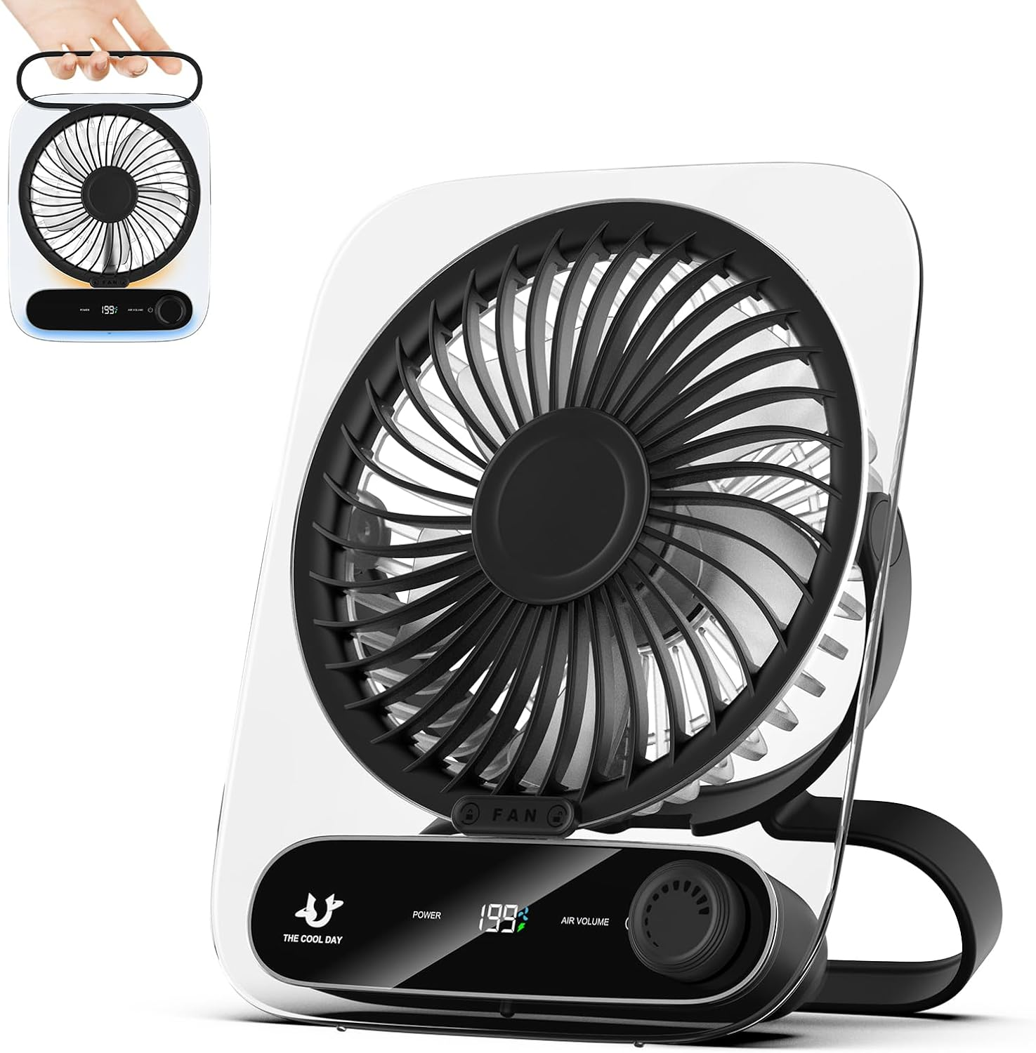 Simpeak Desk Fan Usb Rechargeable Fan, 199 Speed Portable Travel Fan, Operated 3-10 Hours, Silent Personal Small Table Fans for Bedroom Office Summer Outdoor (Grey)