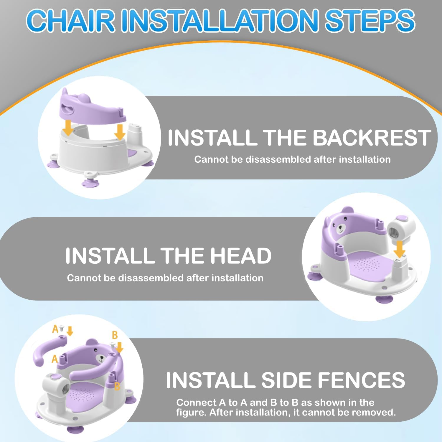 Baby Bath Seat for Babies 6 Months & Up, Toddler Bath Seats for Babies Sitting Up, Non-Slip Infant Bath Tub Chair with 4 Suction Cups & Soft Cushion for Shower, Compact Toddler Bathtub Seat Purple image number 3