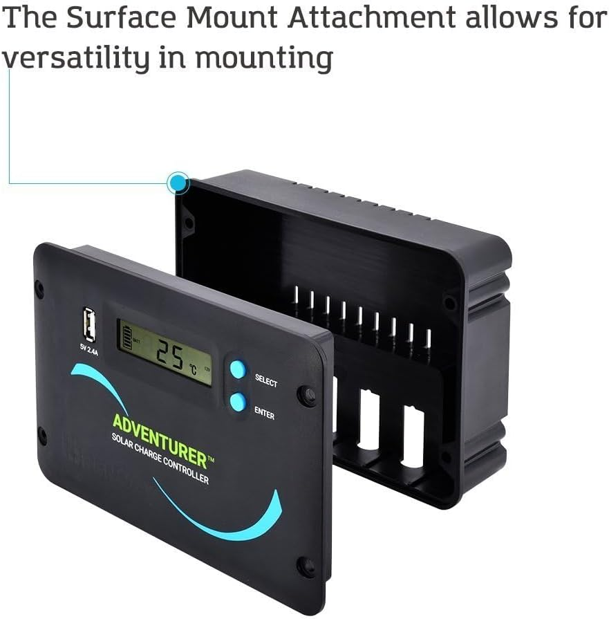 Renogy 30A 12V/24V PWM Solar Charge Controller with LCD Display Flush Mount Design Negative Ground, Compatible with Sealed, Gel, Flooded and Lithium Batteries, Adventurer 30A,Black image number 1