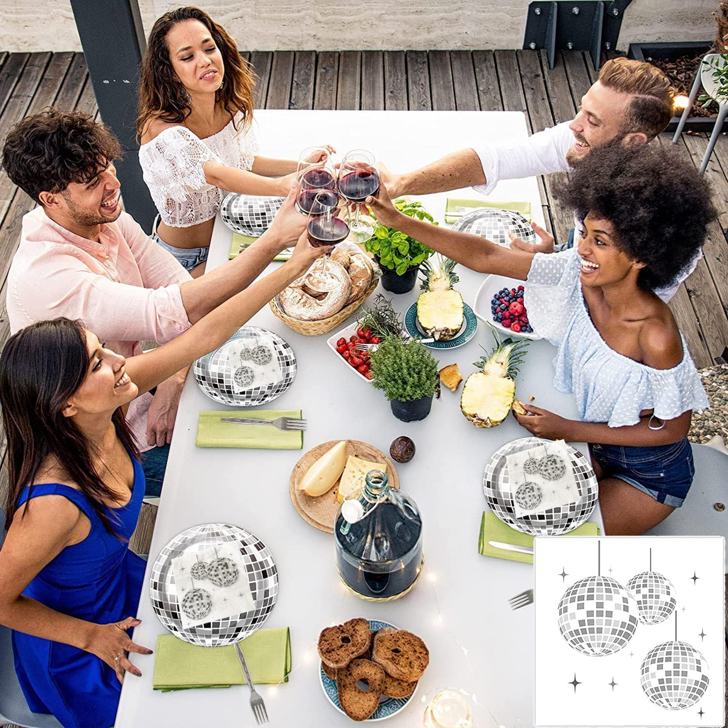 JDFHFGB 20 Pcs Disco Napkins,Disco Ball Napkins for 70S 80S Themed Party Supplies,Disposable Silver Napkins for Bachelorette Birthday Dance Party Decorations image number 4