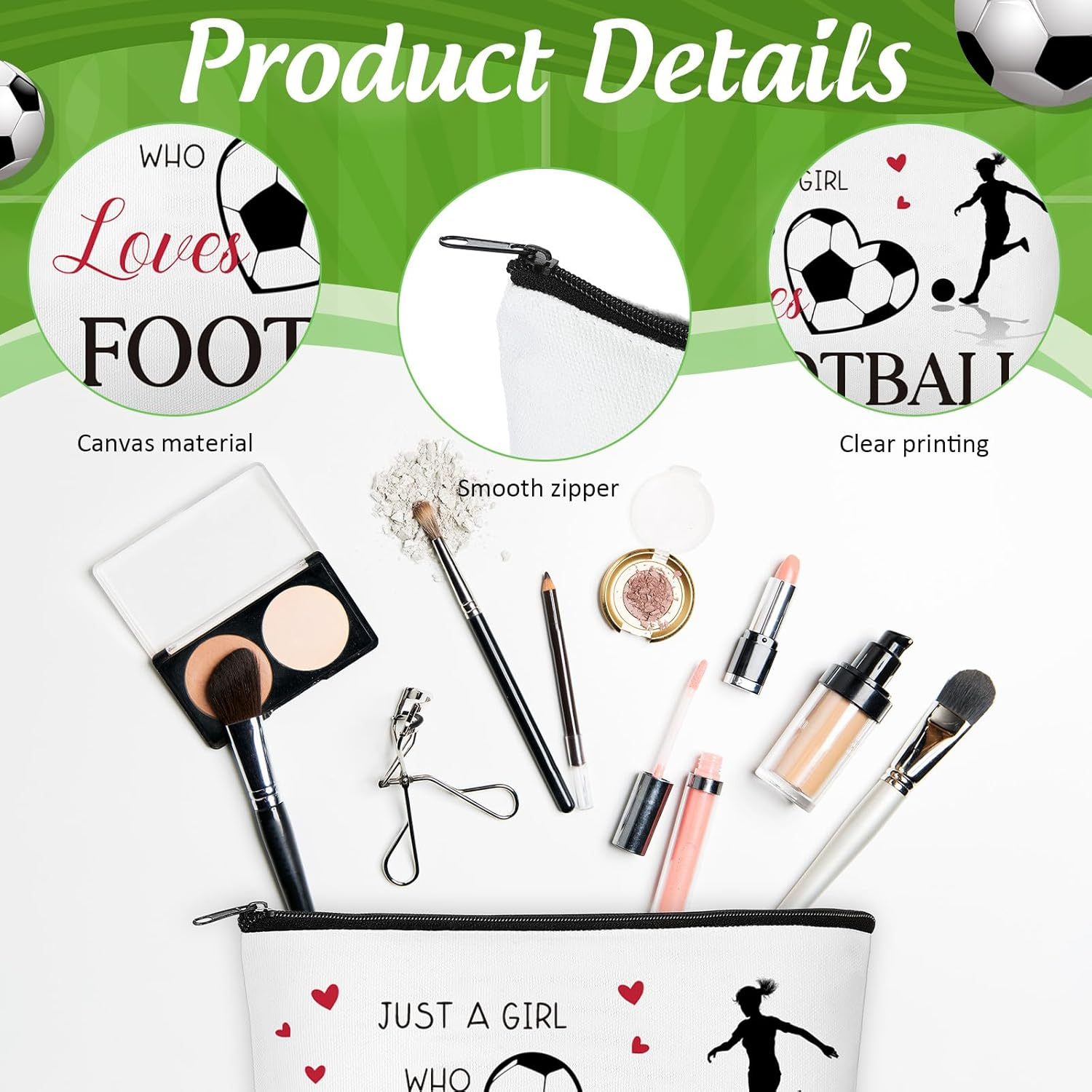 Xuniea 2 Pcs Football Gifts for Women Include Football Makeup Bag and Keyring Soccer Gifts Stuff for Birthday Christmas Party
