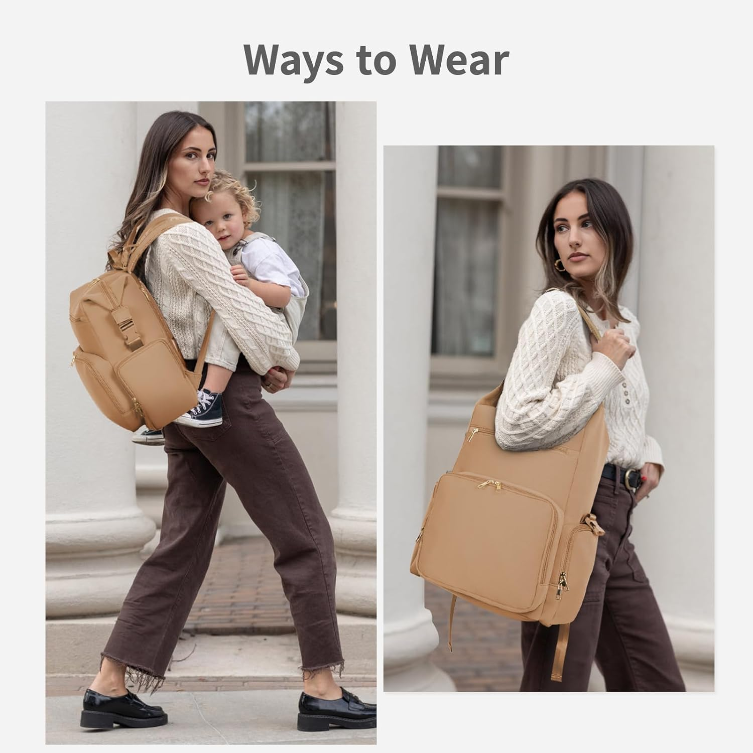 CEI-CEI Neoprene Diaper Bag Backpack Large Newborn Baby Maternity Bags Waterproof Travel Backpack for Mon Dad - Brown image number 6