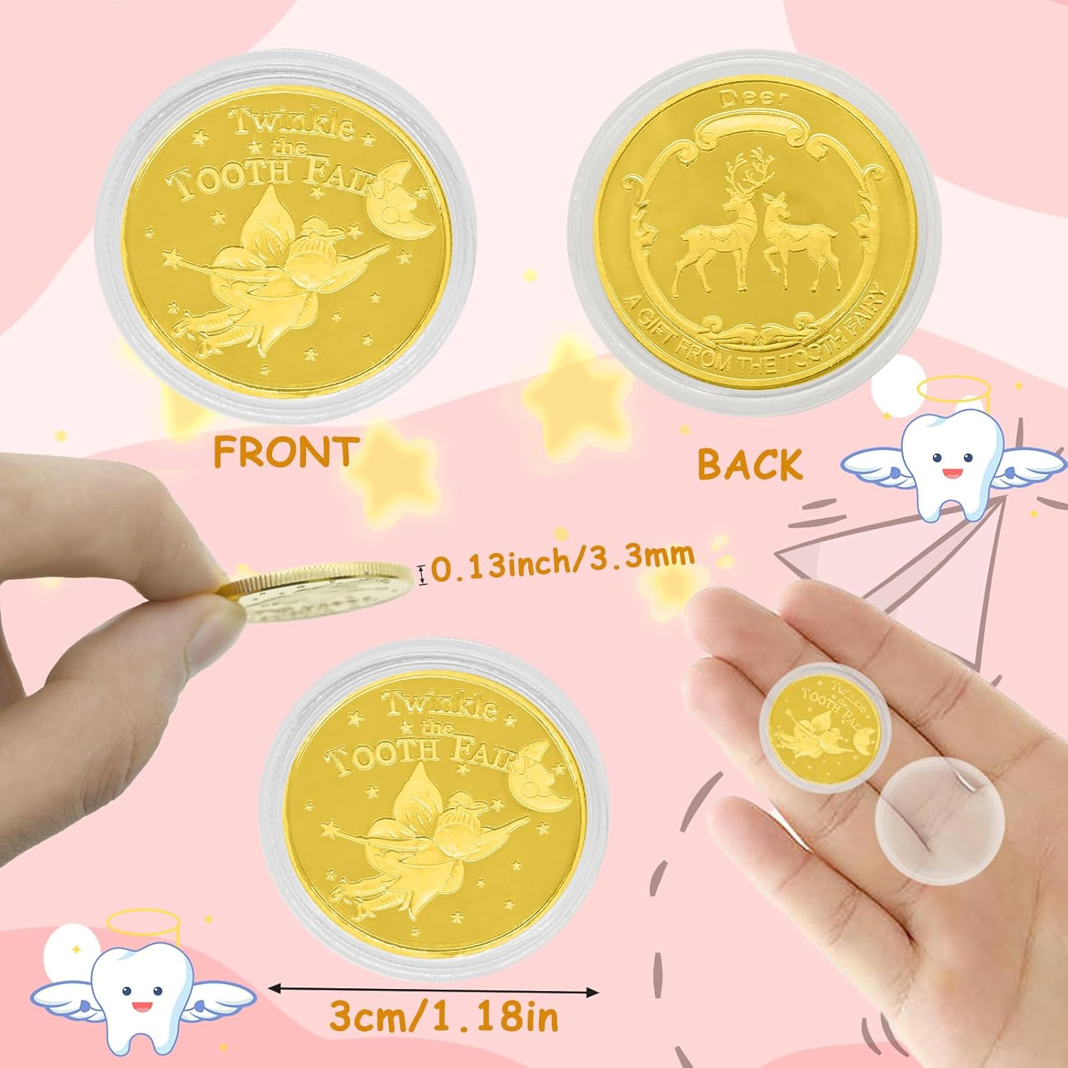 Pack of 20 Tooth Fairy Gold Taler with Various Patterns - Lost Tooth Children'S Gifts, Commemorative Coins, Souvenir - Gift Ideas for Boys image number 3