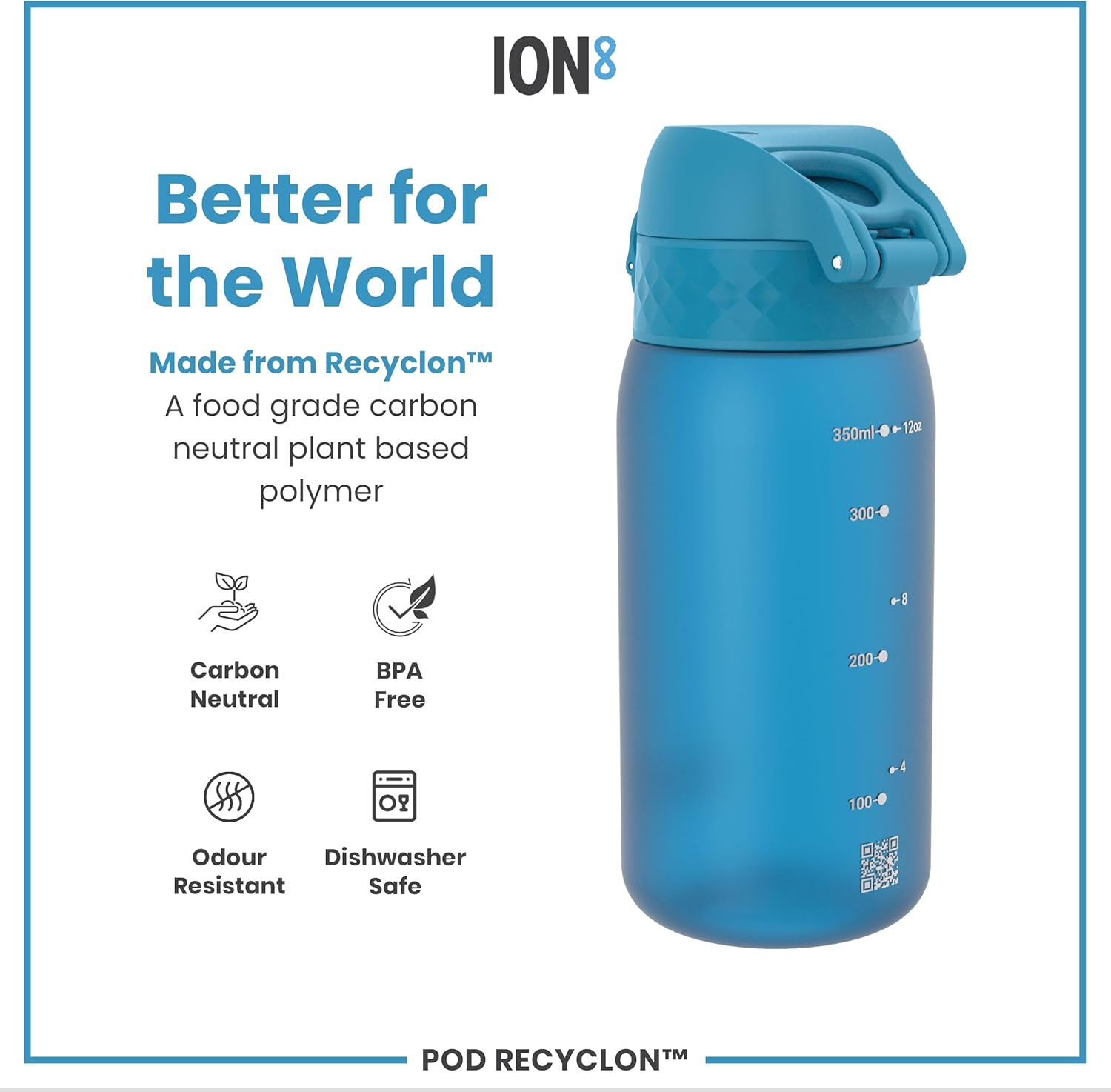Ion8 Recyclon Water Bottle, Blue, 350 Ml Capacity - Rose Quartz image number 6