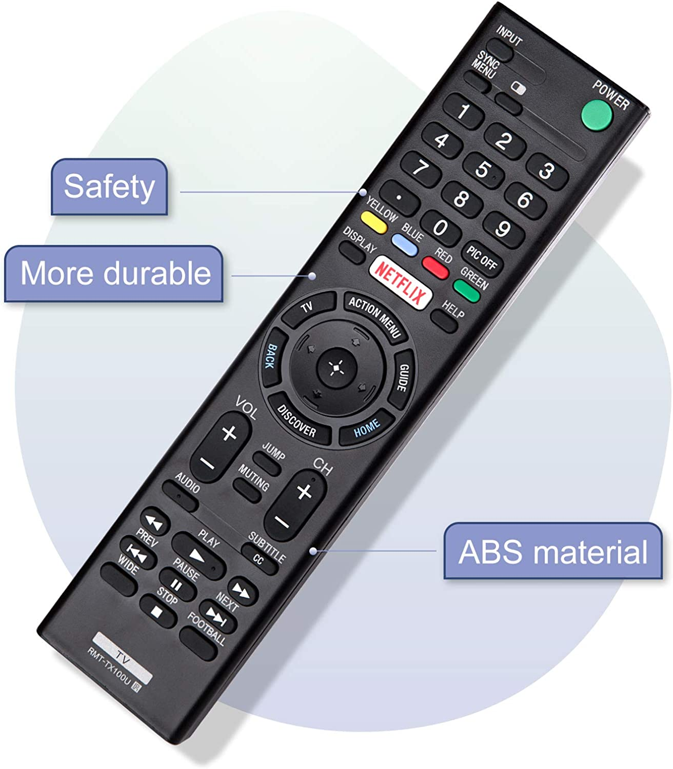Universal Remote Control RMT-TX100U for All Sony TV Remote Replacement for All Sony LCD LED HDTV Bravia Smart Tvs, with Netflix Shortcut Button image number 4