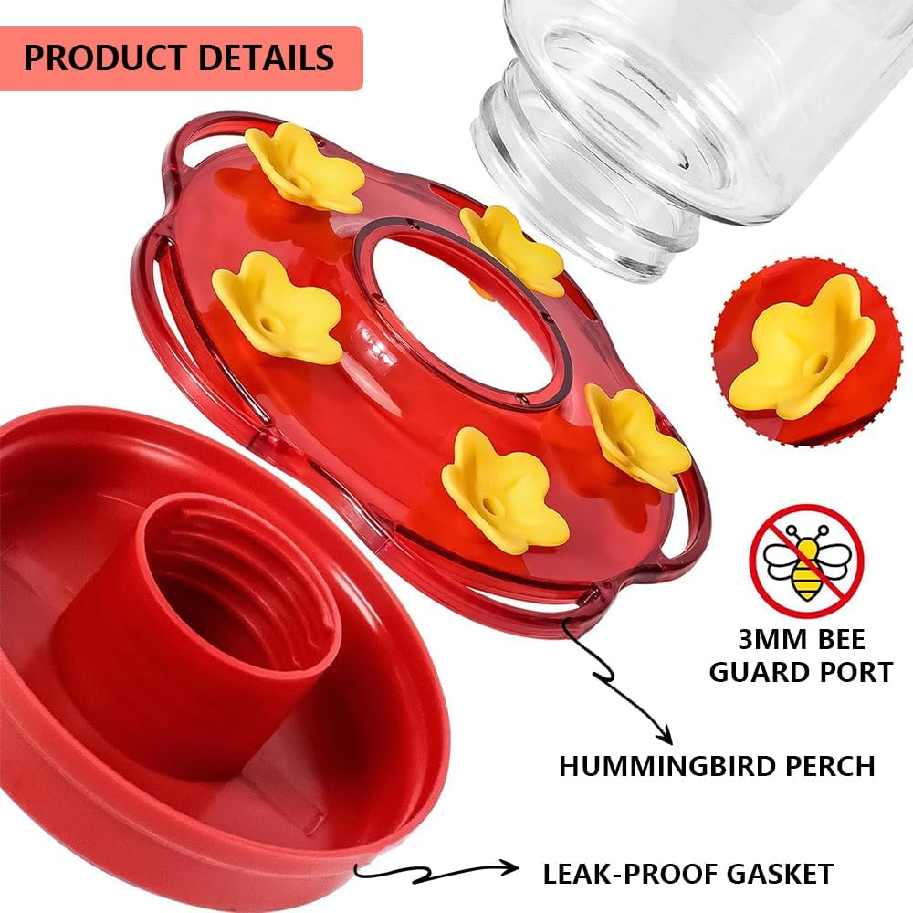 MUSONG 2-Pack 426Ml Hummingbird Feeders for Outdoors &ndash; Bee and Ant Proof, Leak-Proof Plastic Feeder with 5 Feeding Ports, Built-In Ant Moat, Easy-Clean Detachable Base &ndash; Hanging Garden Decor image number 4