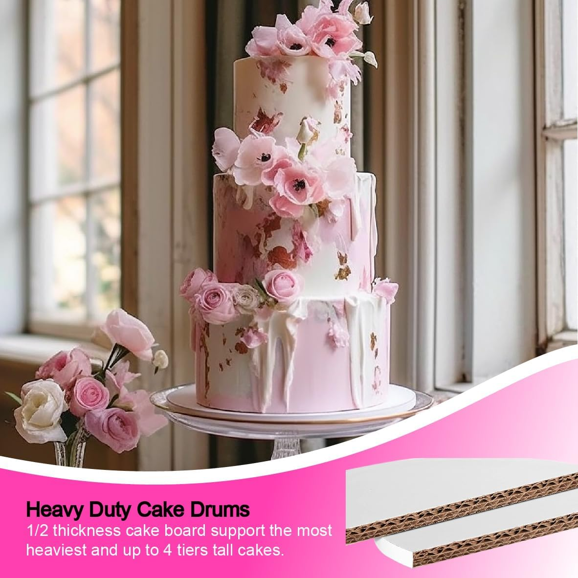 ANSSDO 12 Packs Thick Cake Drums, Greaseproof 12 Inch Assorted round Cake Drum in Gold Black Sliver White Cake Base, Cardboard Cake Boards for Presenting Heavy/Tall Tiered Cakes, Base Para Pastel image number 6