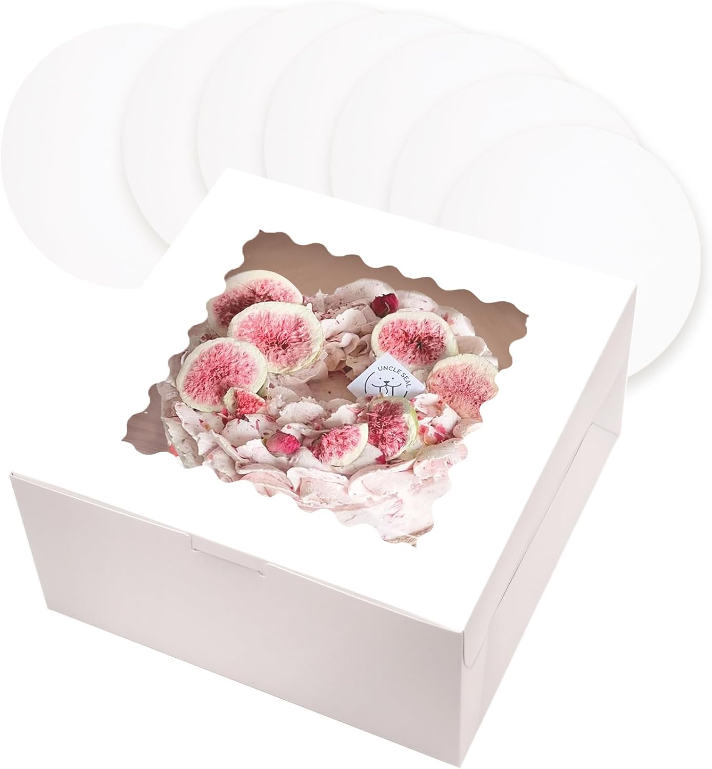 Qiqee 10X10X5 Inch Cake Box, 5 Sets Pink Cake round Boards ＆ 5 Sets 10 Inch Pink Cake Box with Window, Cake Containers(25.4X25.4X13Cm) image number 5