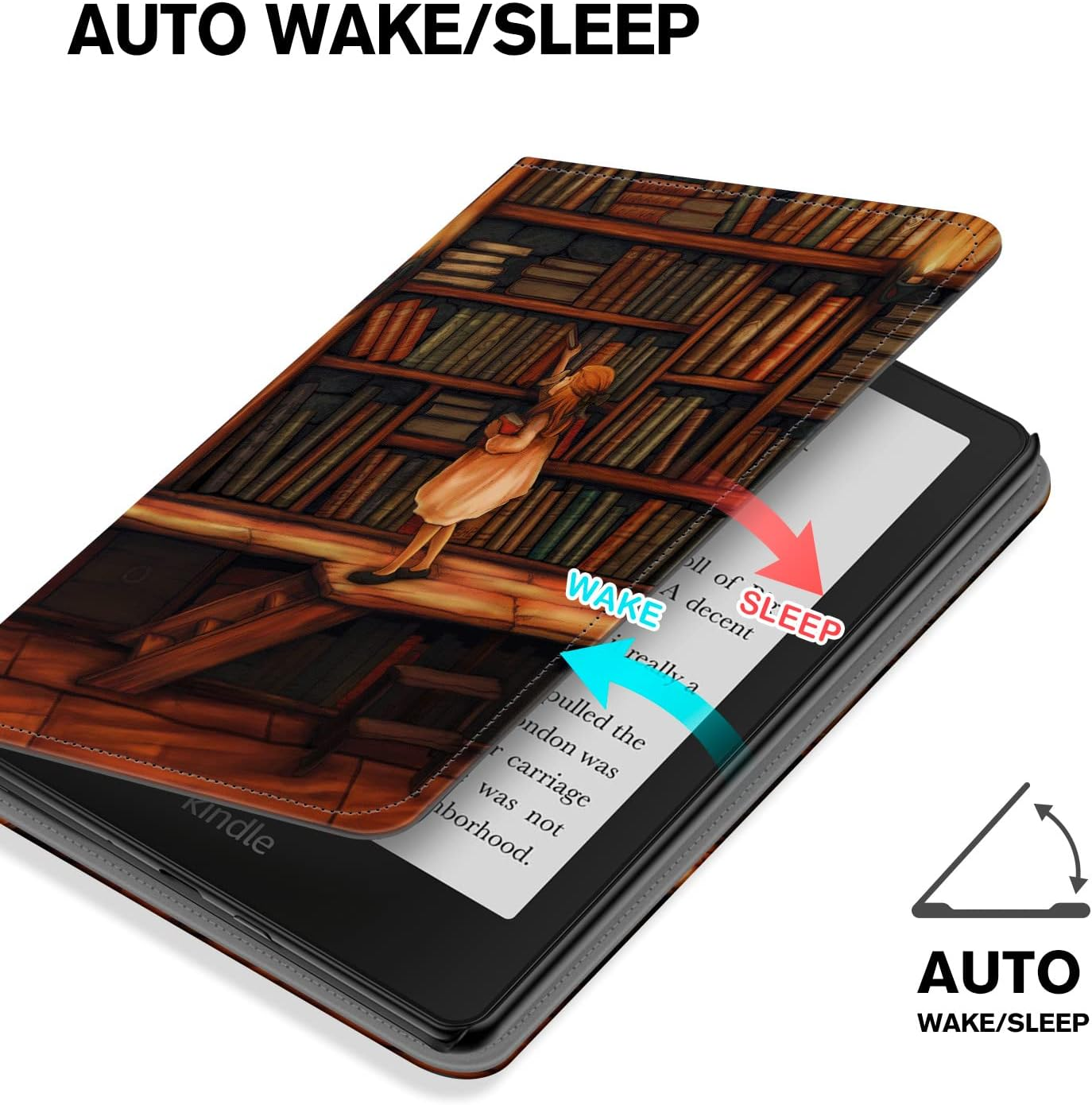 Ayotu Stand Case for Kindle Paperwhite 2021 - with Auto Wake/Sleep, Premium PU Leather Cover with Hand Strap, Only for 6.8" Kindle Paperwhite 11Th Generation 2021 and Signature Edition,The Library image number 5