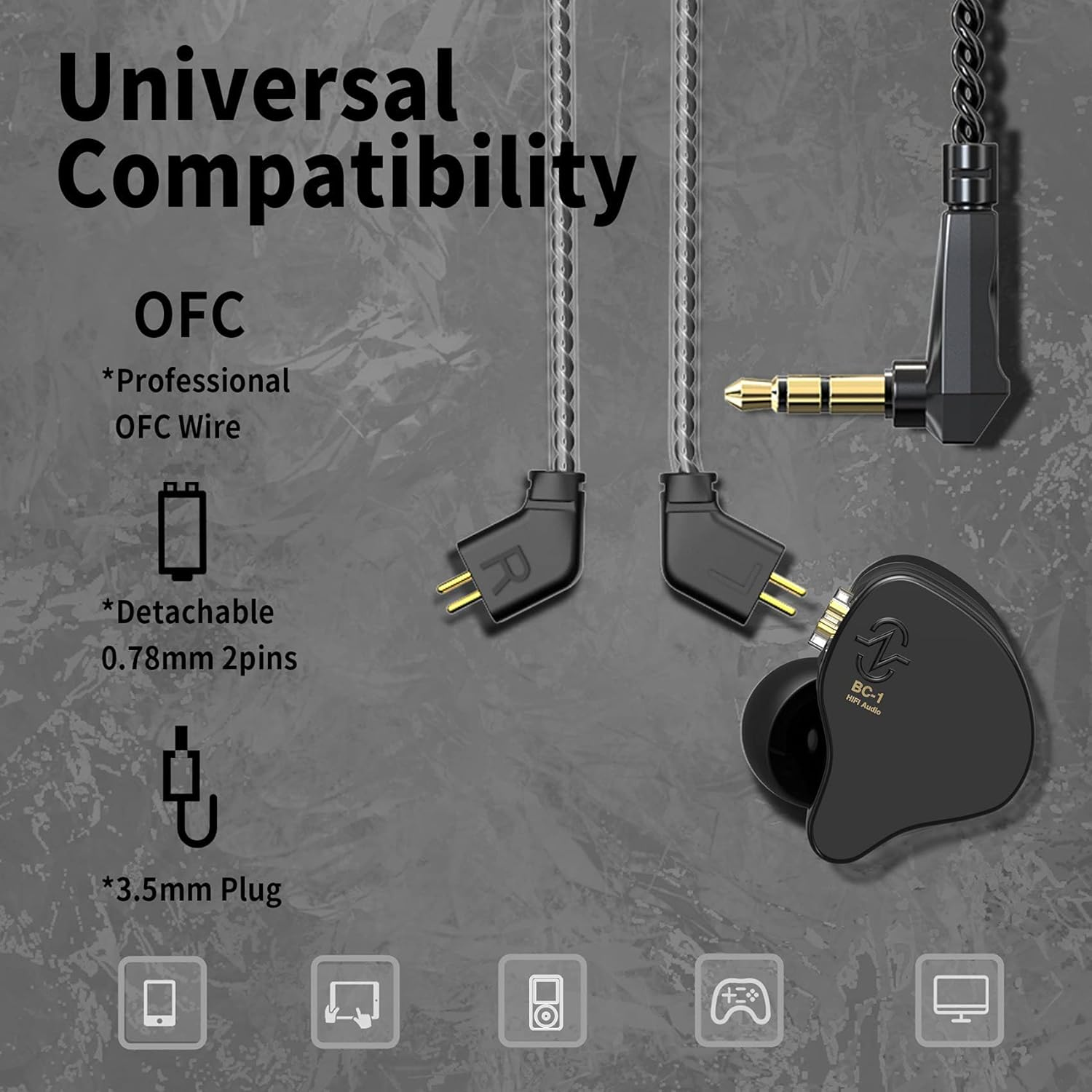 CCZ Yinyoo Melody in Ear Monitors, Wired Earphones without Microphone IEM HIFI Bass with 1DD 1BA, Ear Fins, IEM Earphones with 4N OFC Cable for Musicians, Singer, on Stage,Studio (No Mic, Clear Black) image number 7