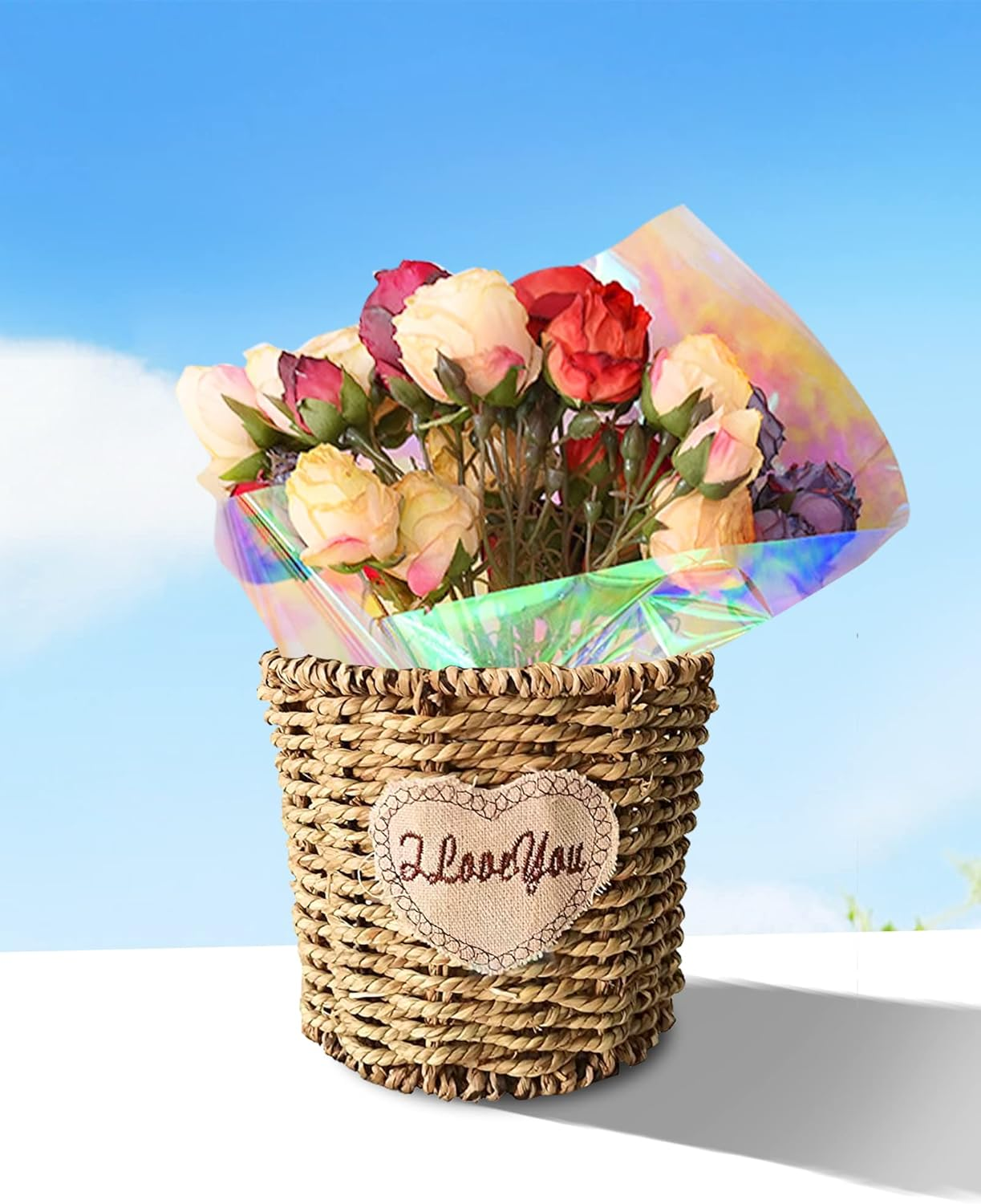 JOYIT 35 in X 50 Ft Iridescent Cellophane Wrap Roll &ndash; Iridescent Cellophane Roll, Rainbow Wrapping Paper for Flower Gift Baskets Wrap DIY Wrapping (35" Fold into 17.5") image number 3