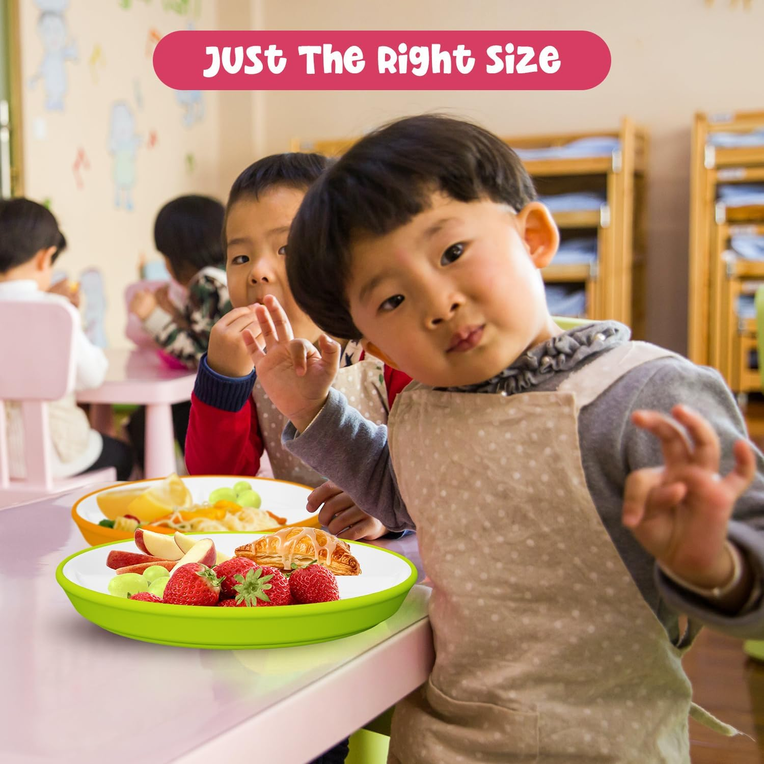 Kids Porcelain Plates with Anti-Slip Silicone Sleeves | Microwave & Dishwasher Safe | Premium Divided Toddler Plates for Hassle-Free Eating | Perfect for Toddlers & Kids of All Ages - Set of 4 Plates image number 2