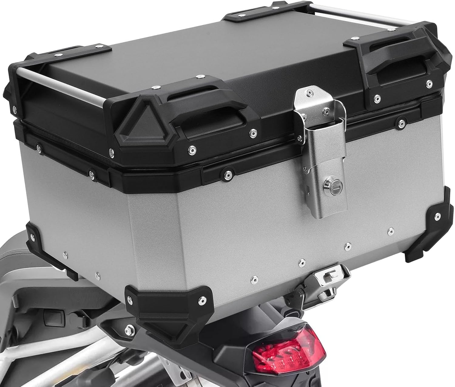 32L Motorcycle Top Case with Safety Lock, Quick Release Motorcycle Trunk, Water Resistant Aluminum Alloy Motorcycle Top Box, Universal Fit Motorcycle Tail Bag (Silver)