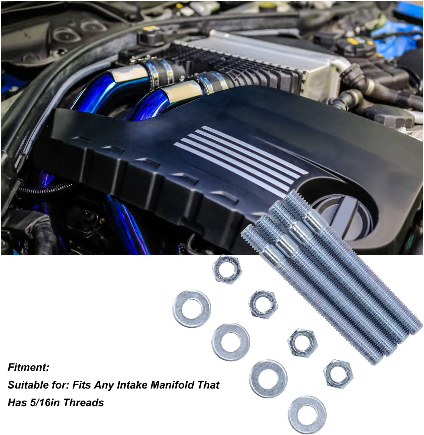 Carburetor Stud, 5/16 Inch Galvanized Thread Set of 4 Carburetor Studs with Nuts for Intake Manifold image number 4