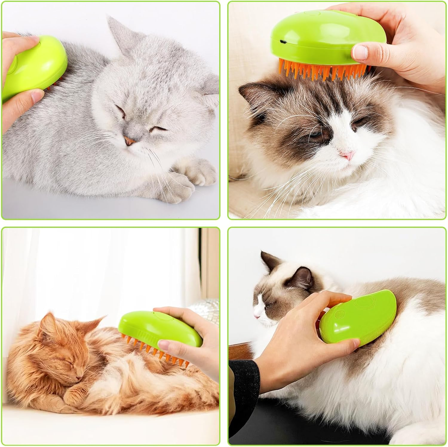 Steamy Cat Brush - 3 in 1 Cat Steamer Brush, Cat Spray Massage Comb, Multifunctional Dog Steamer Brush, Cat Grooming Brush, Pet Hair Removal Comb for Cat (Green)