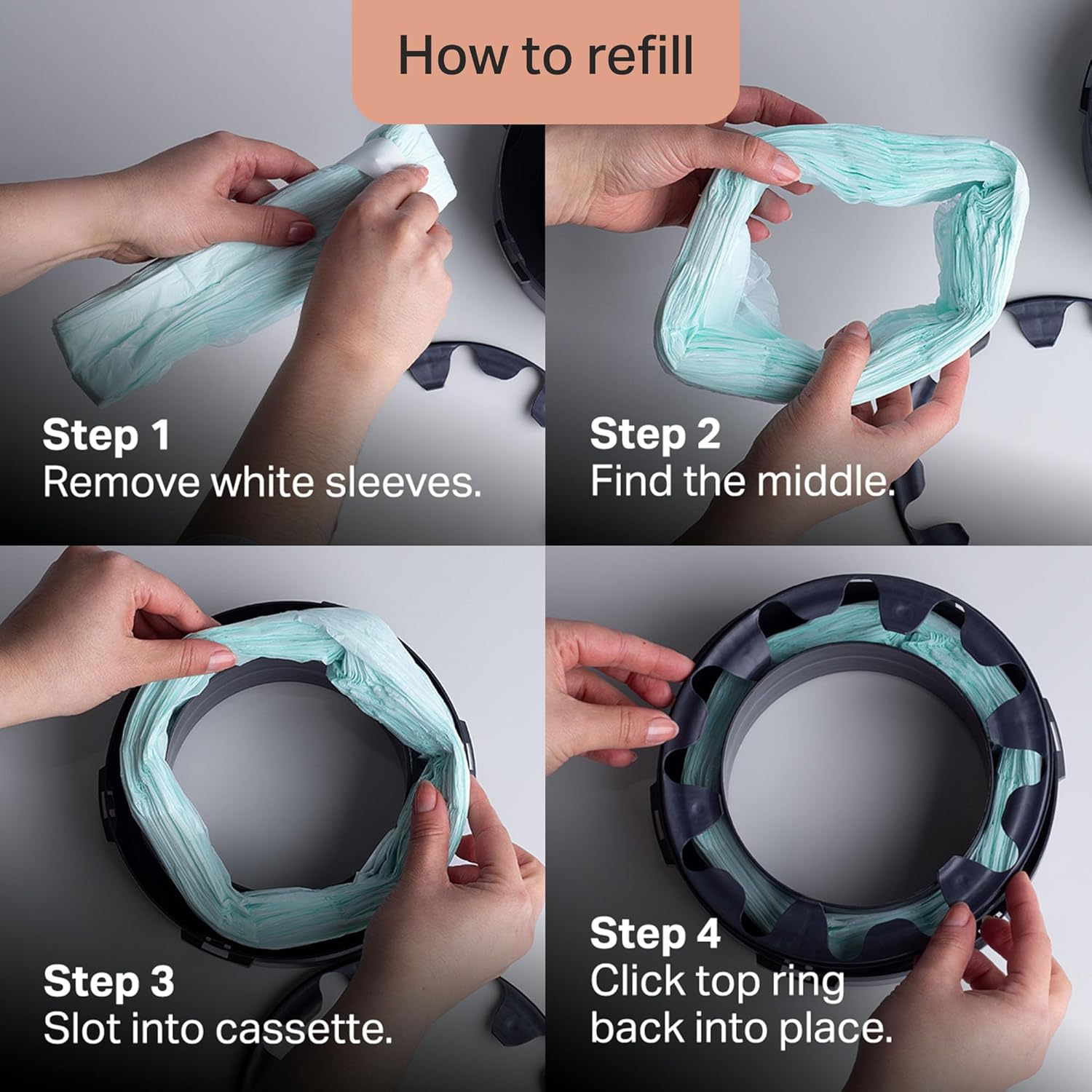 Tommee Tippee Twist & Click Nappy Bin Refills, Pack of 3, Multilayer, Antibacterial* Film, Designed to Slot into Your Existing Twist & Click Nappy Bin Cassette image number 4