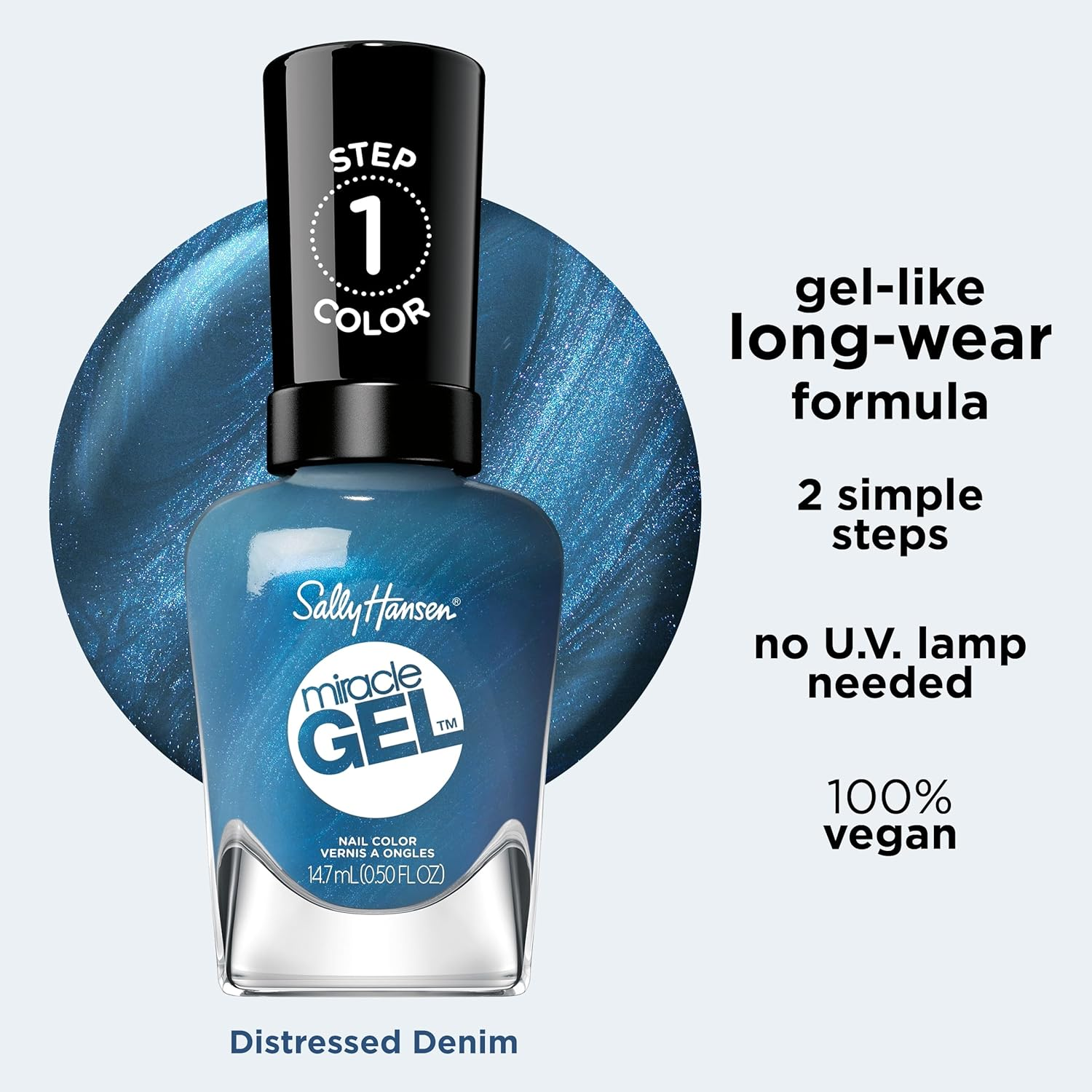 Sally Hansen Miracle Gel Nail Polish - Distressed Denim​, Chip-Resistant, High-Shine, Easy to Apply, 14.7Ml image number 4