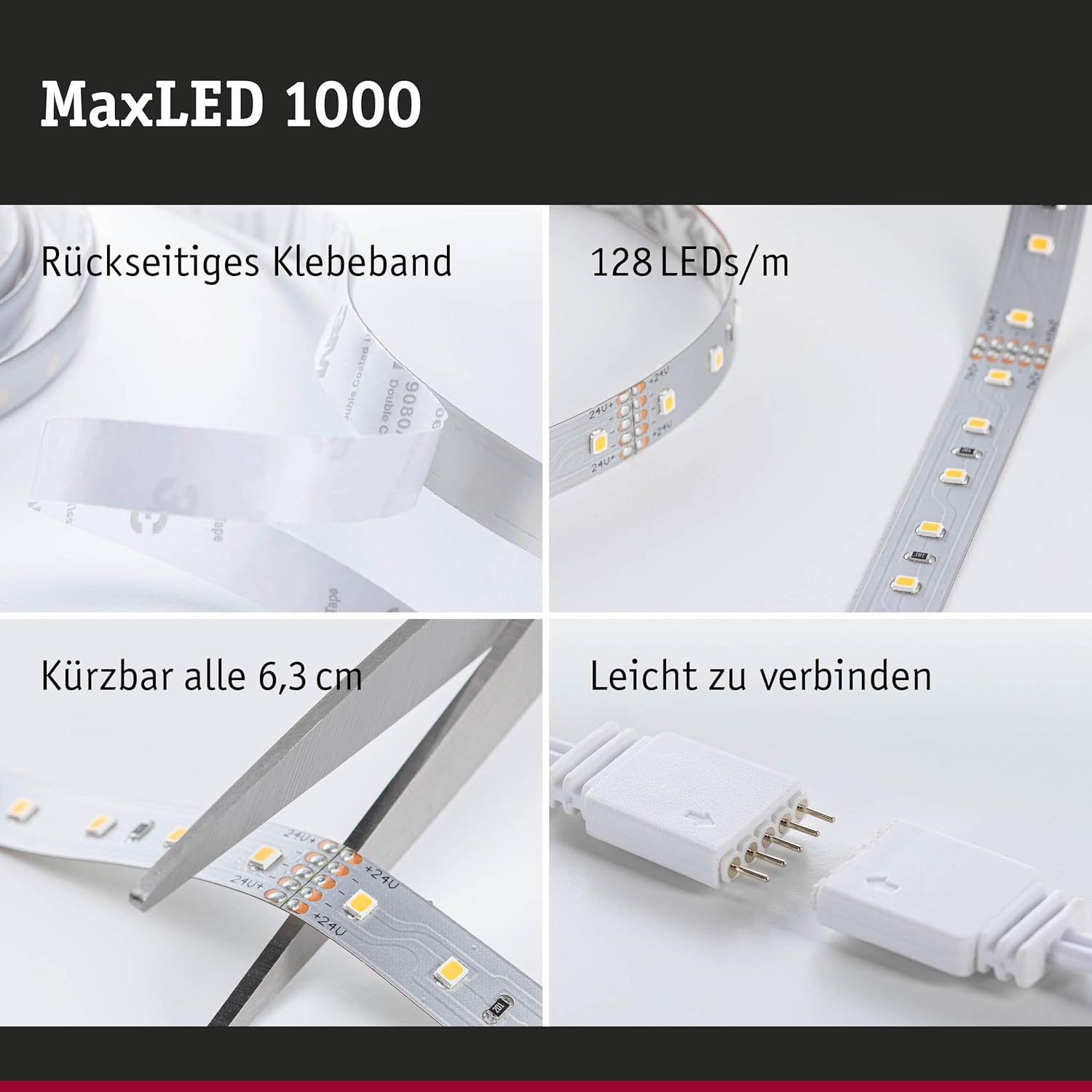 Paulmann 71249 Maxled 1000 LED Strip Neutral White Individual Strip 2,5M 18W 1100Lm/M 128 Leds/M 4000K