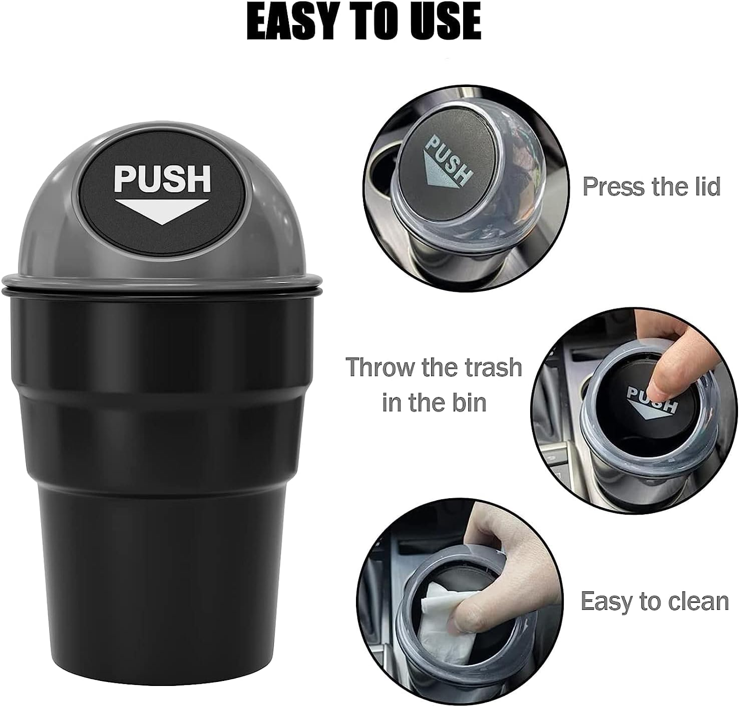 2PACK Mini Car Trash Can Cute Cup Holder Automotive Garbage Cans Cupholder Trashcan Portable Vehicle Bin Dustbin with Lid Leakproof Cool for Office Desktop Home Kitchen (Gray) - 2Pcs Blue image number 2