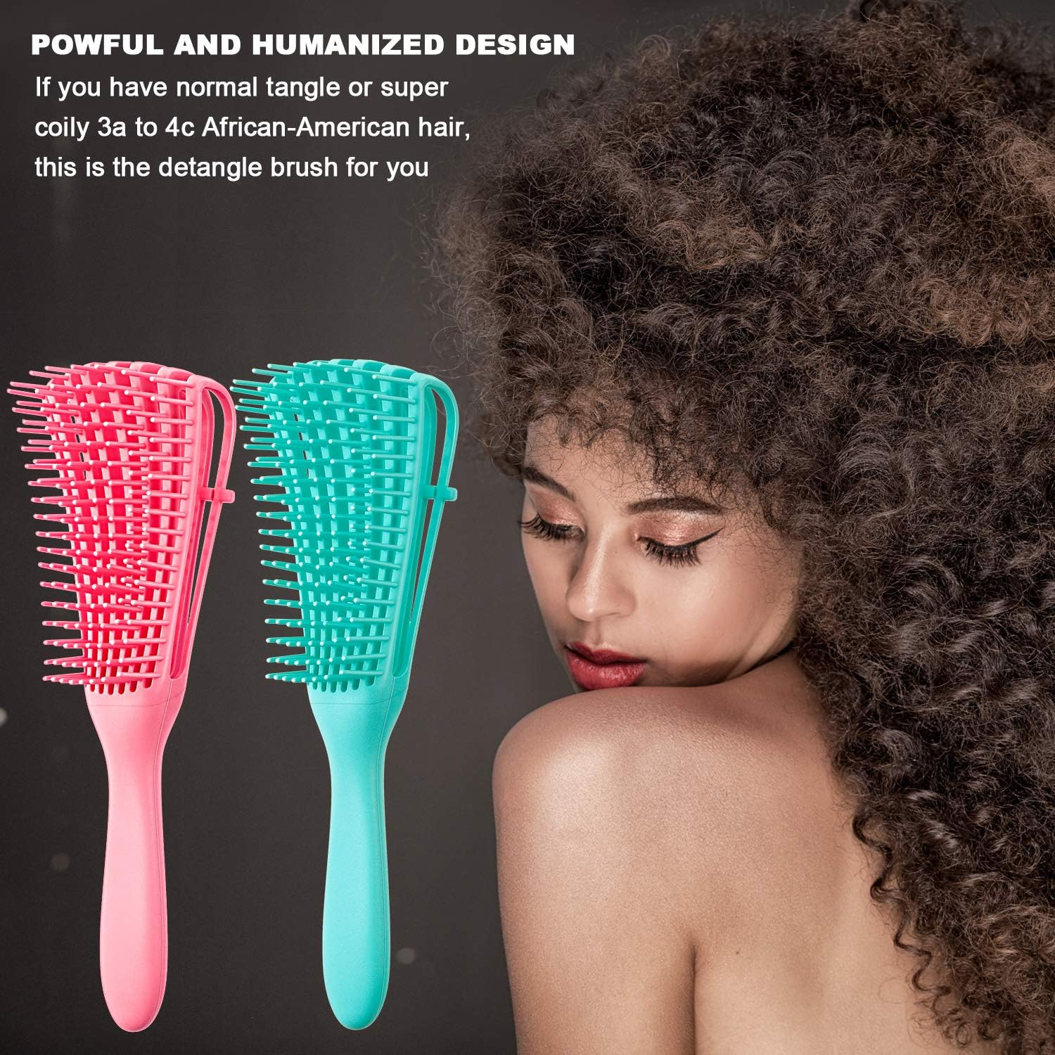 2 Pieces Detangling Brush for Afro America/African Hair Textured 3A to 4C Kinky Wavy/Curly/Coily/Wet/Dry/Oil/Thick/Long Hair, Knots Detangler Easy to Clean (Pink, Green)
