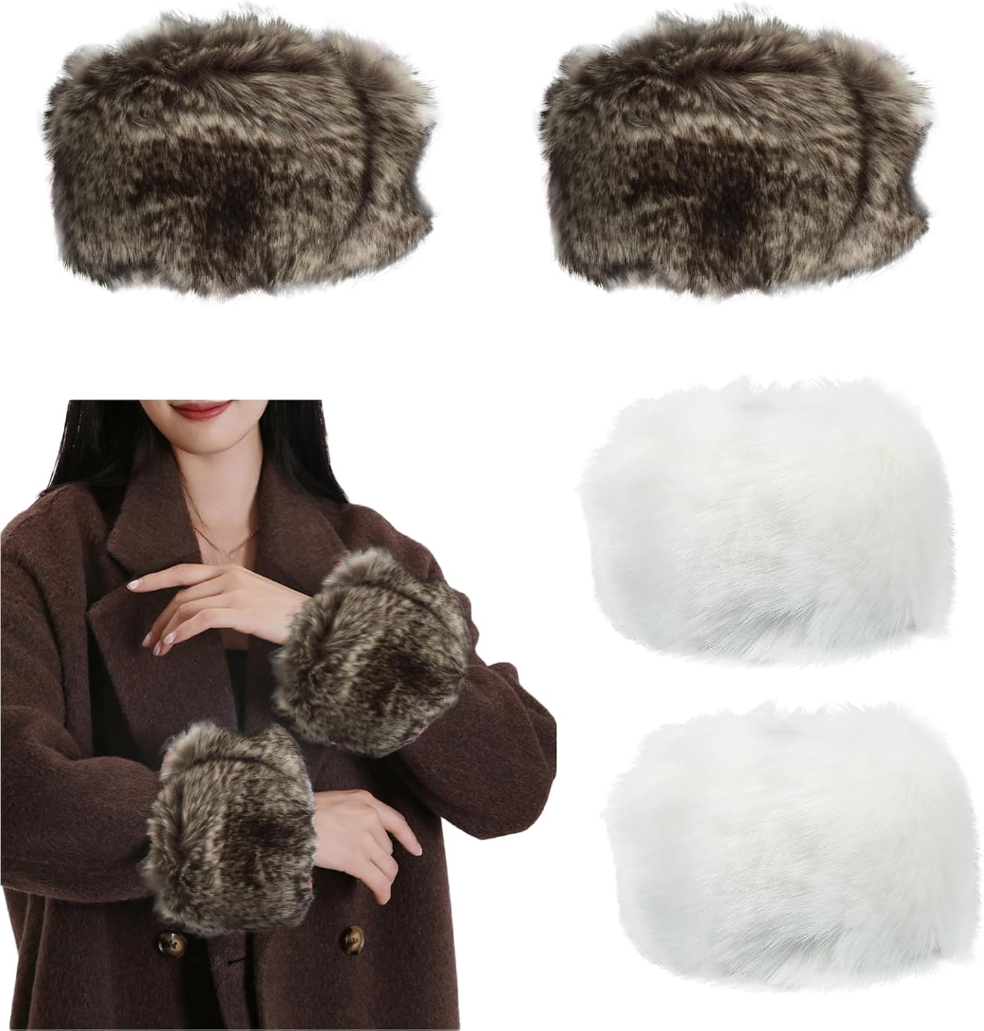 Lopsity Faux Fur Hand Muffs Winter Arm Warmers Short Wrist Cuff Winter Fuzzy Wrist Cuff Warmers for Women