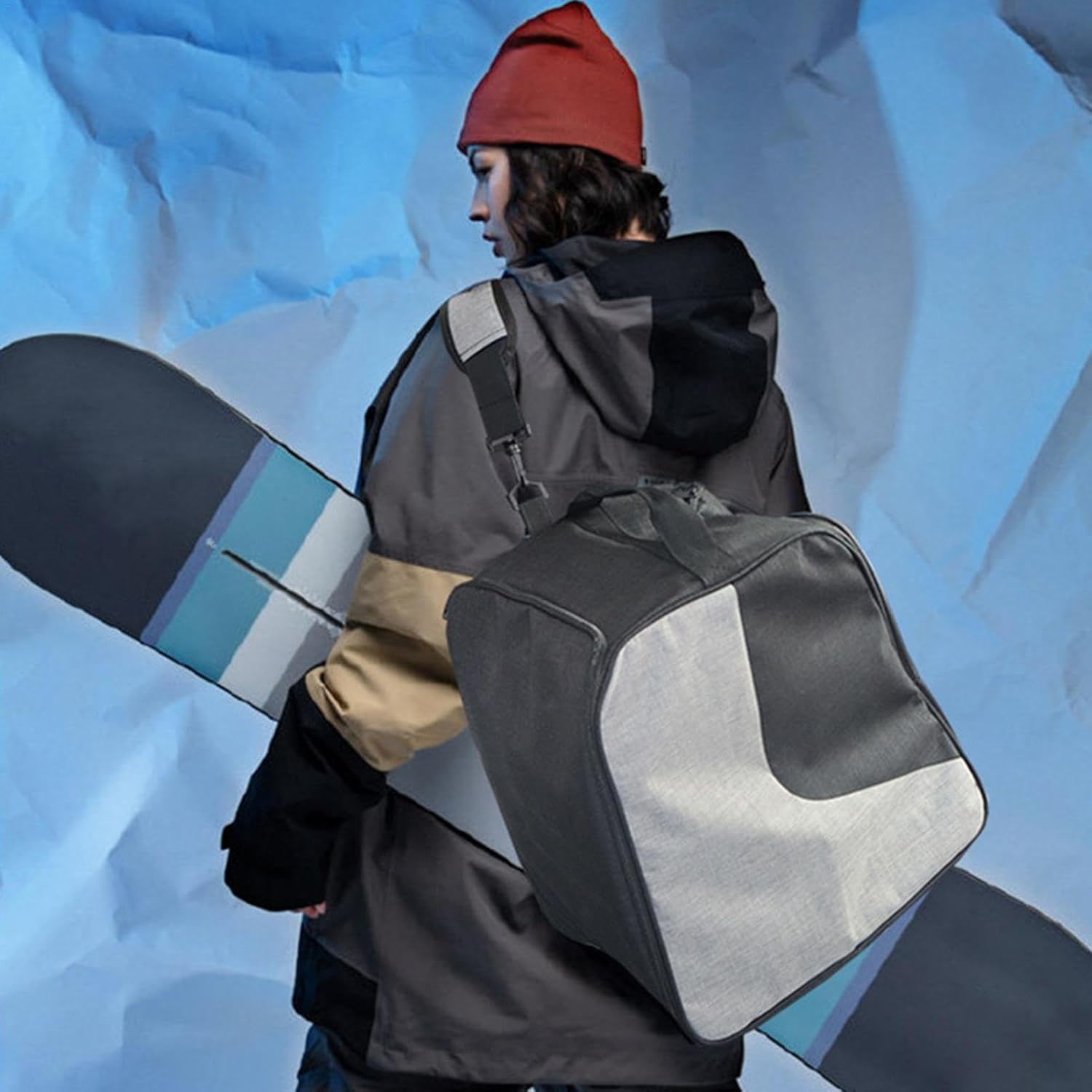 Travel Ski Boot Bag, Portable Snowboarding Gear Storage Bags, Large Capacity Waterproof Glide Package, Multipurpose Ski Boot Pack, Skiing Gumboot Luggage for Men and Women