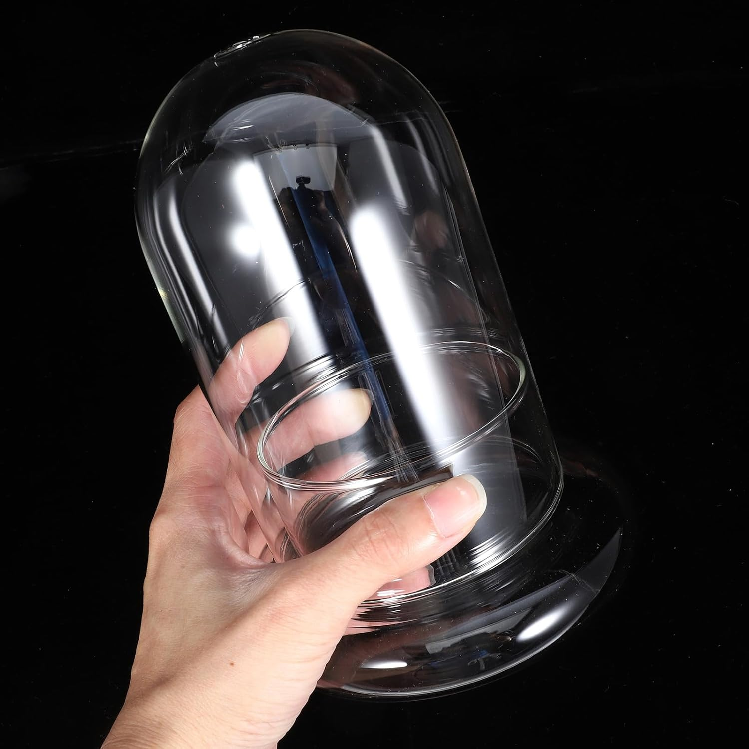 Cabilock 2Pcs Glass Cloche Bell Jar with round Base Glass Cloche Dome Jar Terrarium Glass Dome Bottle Miniature Floral Decoration image number 4