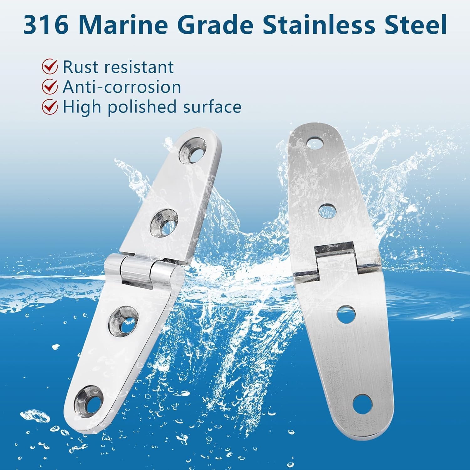 Ariv Hommey Marine Grade Boat Hinge 2 Pieces, 103 X 27MM 316 Stainless Steel Boat Casting Cabin Door Hatch Hinge, Door Hatch Stainless Steel Hinge Mount for Lids, Compartments and Doors image number 4