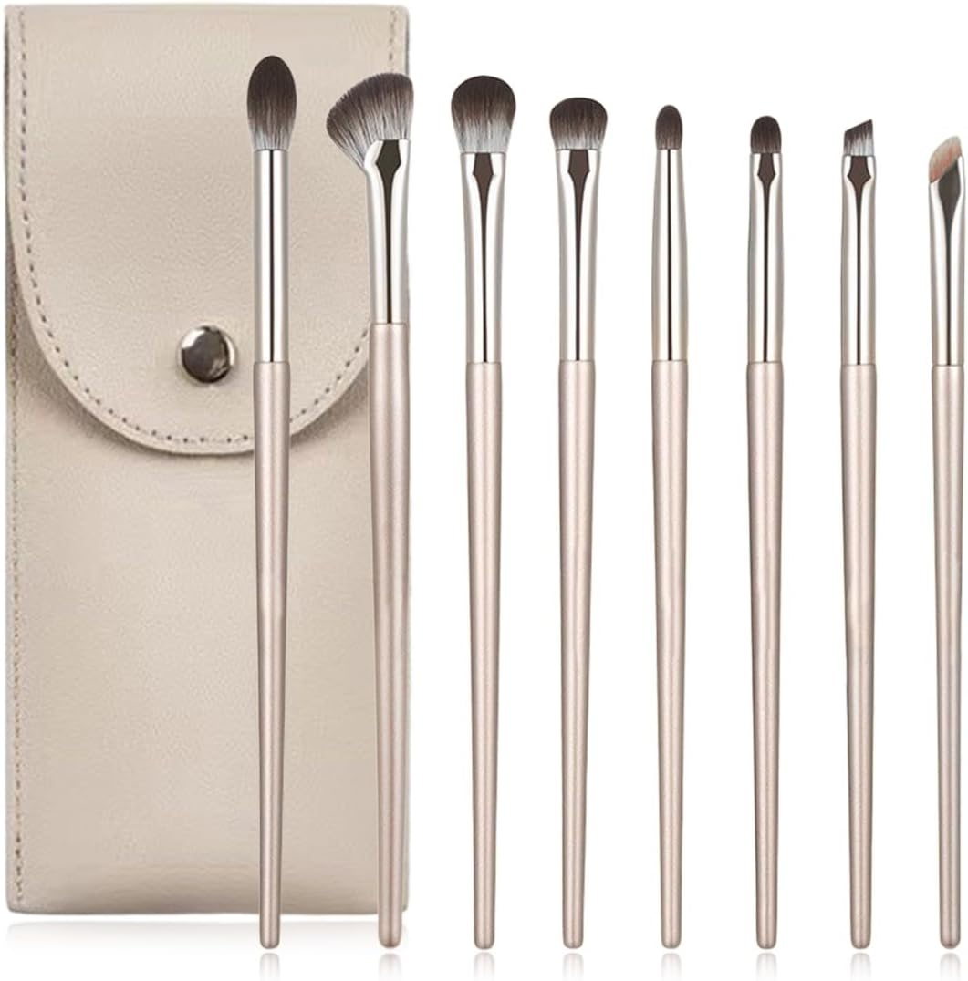 COYUN 8-Piece Eyeliner Brush Set with Leather Bag, Eyeshadow Brush, Angled Thin, Professional Eyebrow Brush, Precise Make-Up Eyebrow Brush for Eyeliner, Eyebrows, Cosmetics, Beginners image number 3