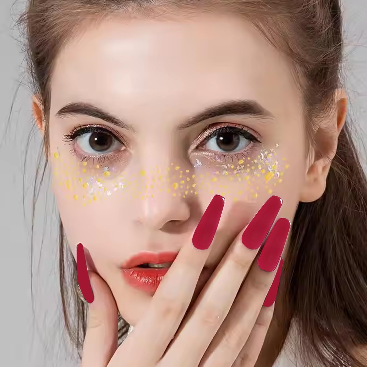 16 Pcs Semi Cured Gel Nail Stickers, Red Nail Strips Wraps for Salon-Quality Manicure, for Works with Any UV Lamp, Easy to Apply, Trim, & Remove Gel Stickers image number 1