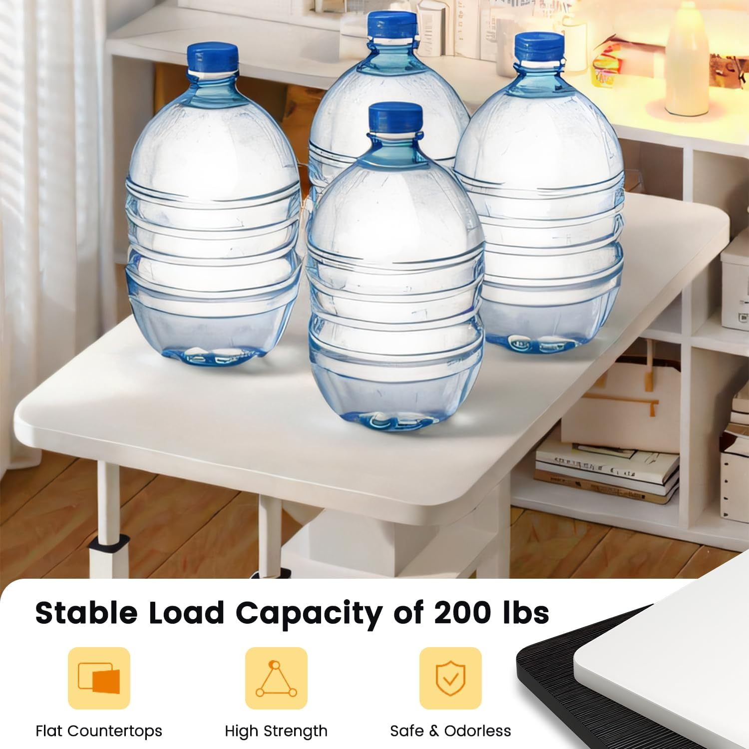 Height Adjustable Laptop Desk with Storage Shelf, Durable Computer Table with Rolling Wheel, Portable Side Table for Home Office Work Study Reading (Light Brown) image number 1