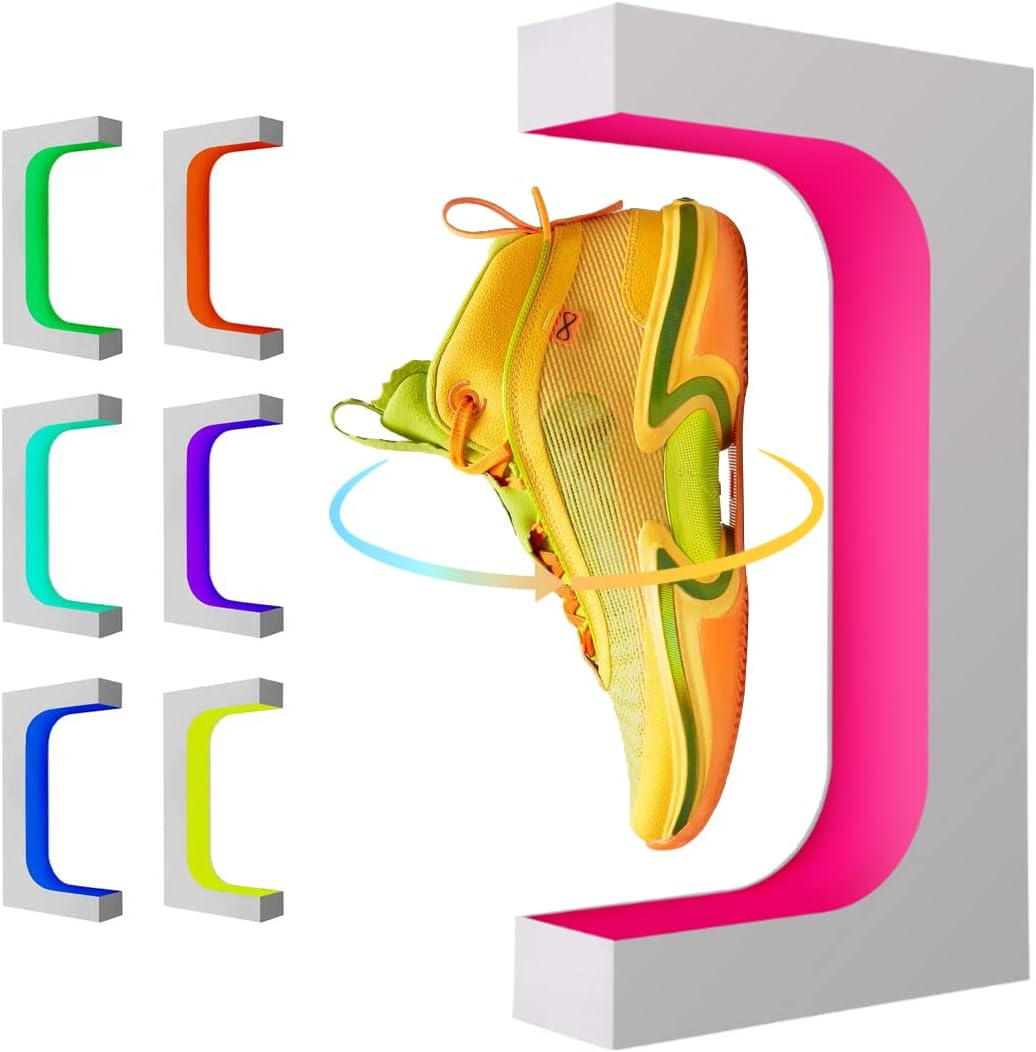 Floating Shoe Display Magnetic Levitation Sneaker Stand with LED Light Rotating Levitating Holder Rack for Shoes Collectors Advertising Exhibition Shoe Store Show Home Decoration, Black