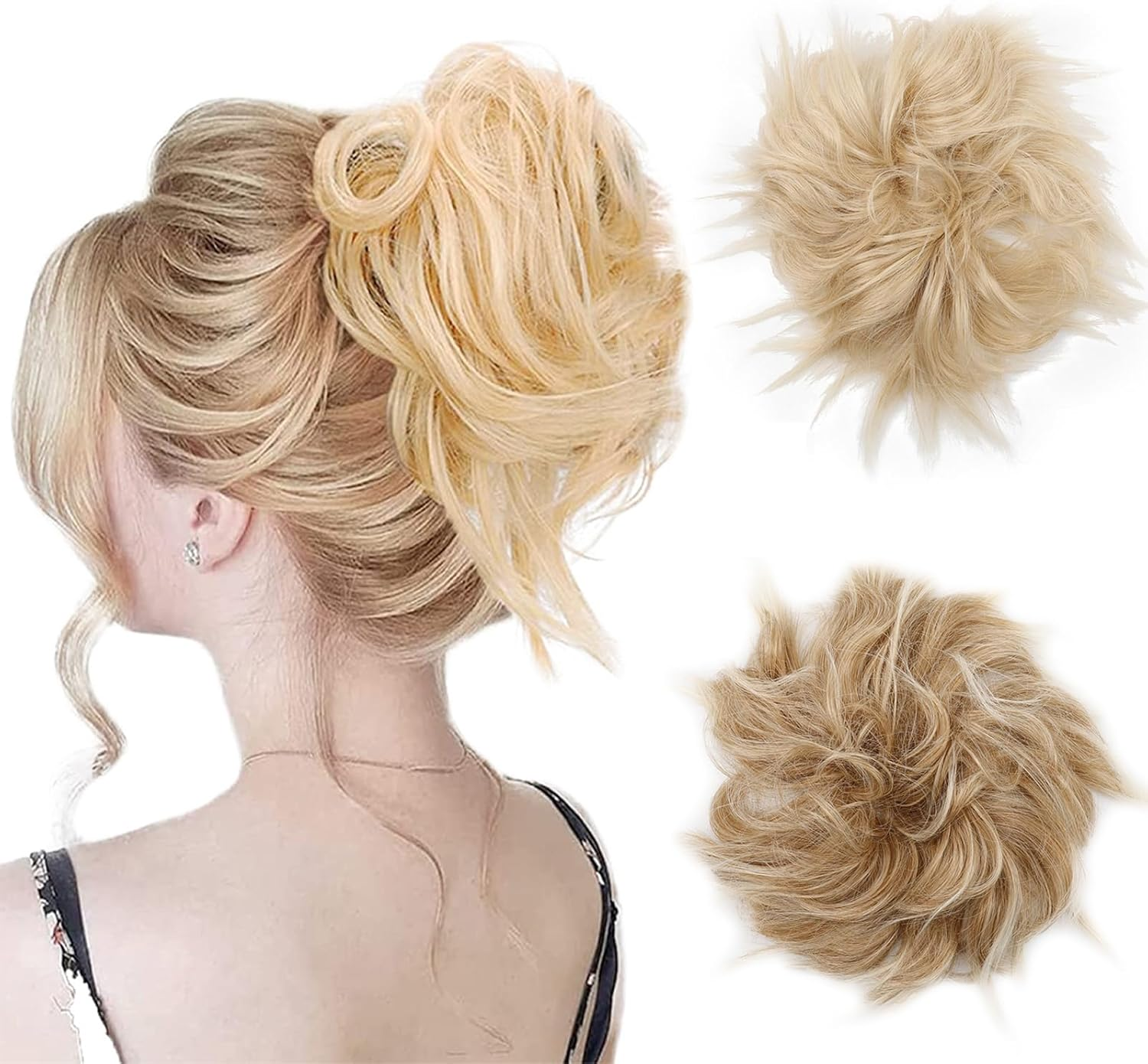 FOSDICK Pack of 2 Bun Hairpieces, Large Hair Bun Scrunchie, Hairpiece with Hair Updo Hairstyles, Voluminous Messy Bun Hairpieces for Women Girls Ponytail