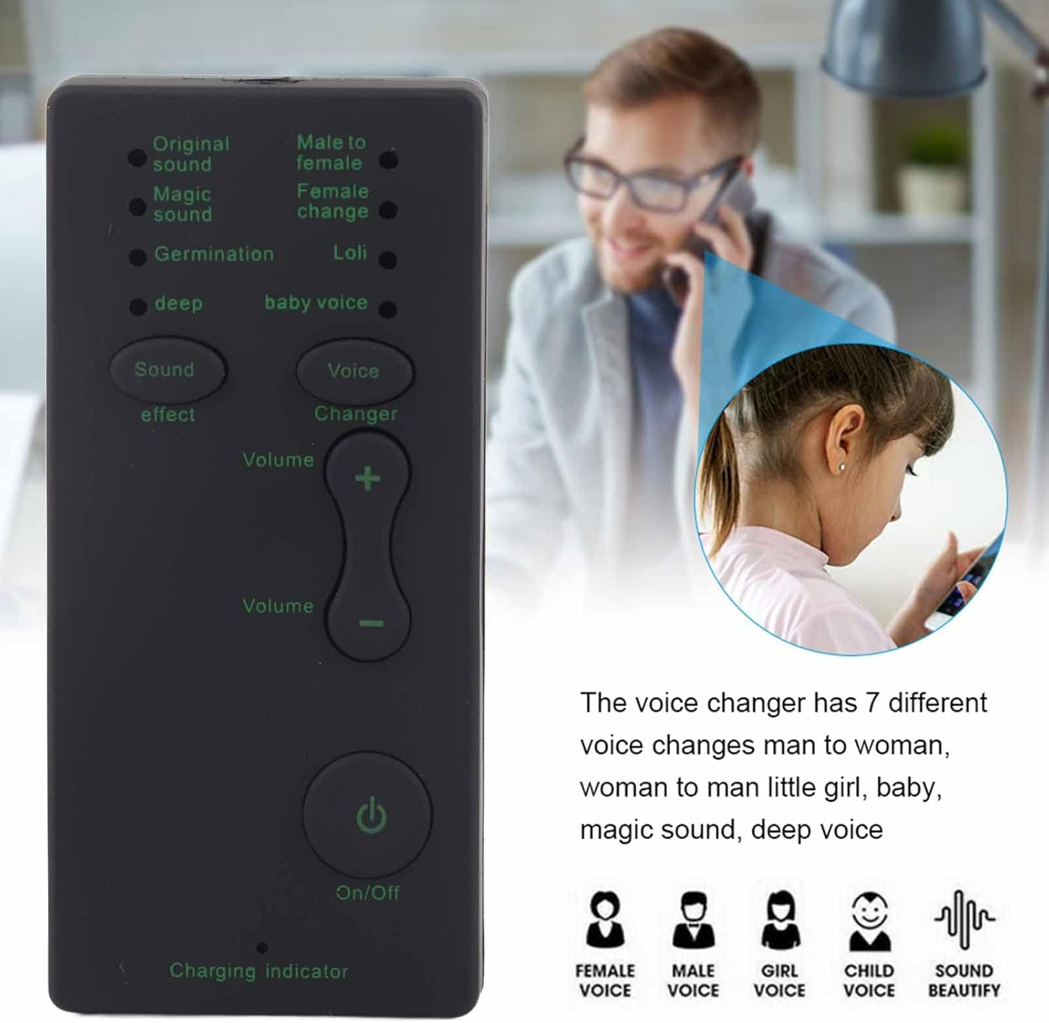 Voice Changer Disguiser, Mini Gaming Live Sound Card,Portable Sound Card Broadcast for for Mobile Phone Computer Laptop Mini Voice Changer Device image number 5