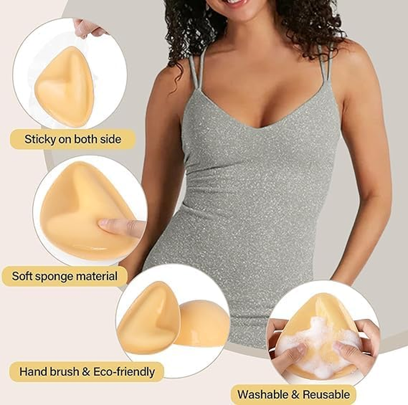 SZHENGSHAN Self Adhesive Push-Up Inserts, 1Pair a Cup Triangular Invisible Push-Up Pads,Sticky Bra Inserts Adhesive Bra Pad Push up Pads - Beige, D Cup image number 6