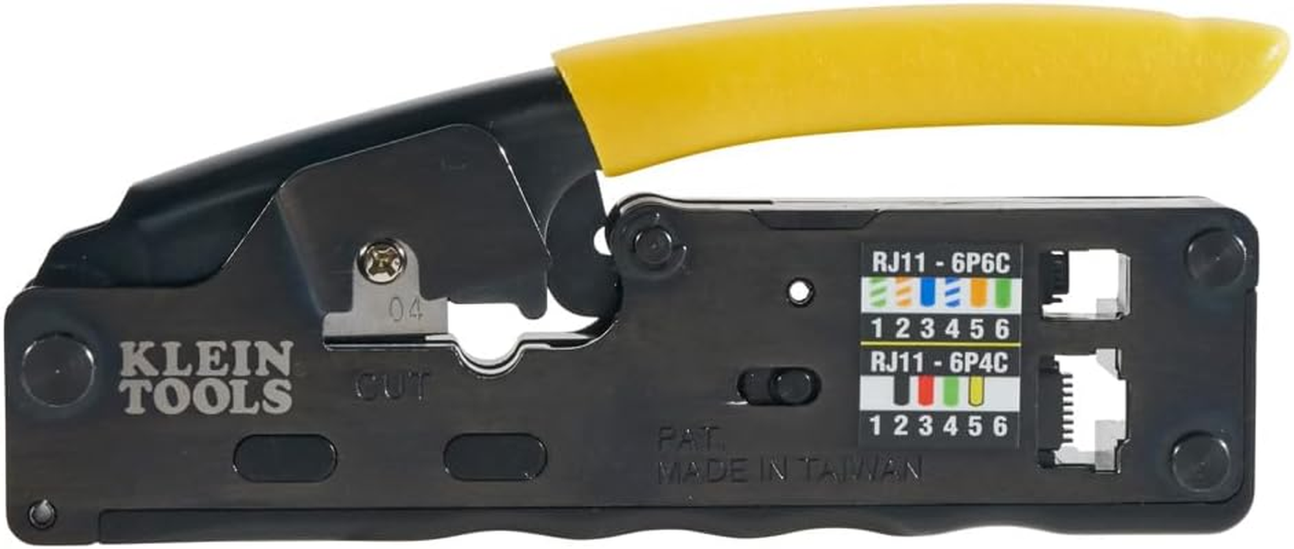 Klein Tools VDV226-107 Compact Ratcheting Modular Data Cable Crimper / Wire Stripper / Wire Cutter, CAT6, CAT5, CAT3, Flat-Satin Voice Cable