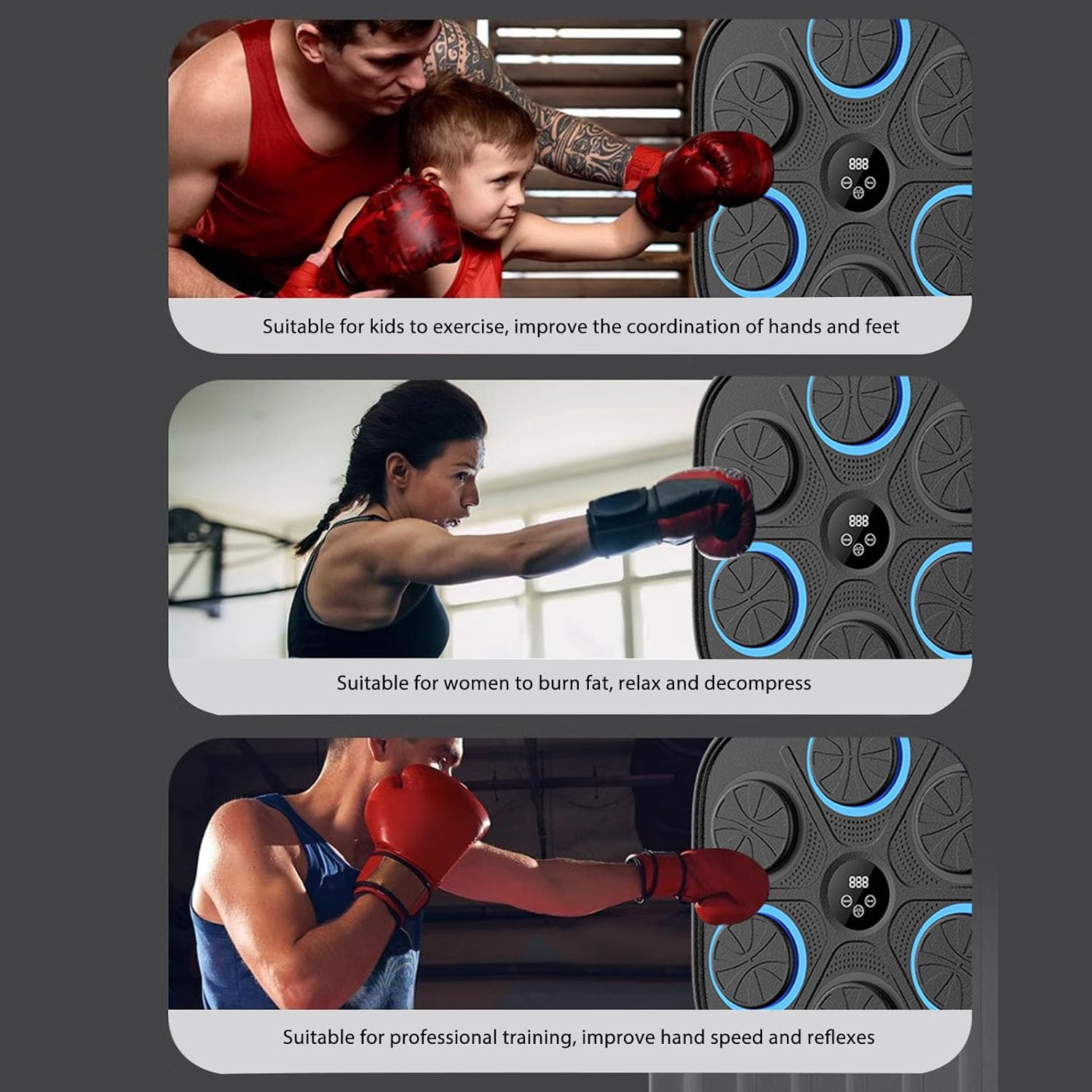 Smart Music Boxing Target, Adjustable Speed and Mode Electronic Training Machine with Gloves, for Home and Gym Use