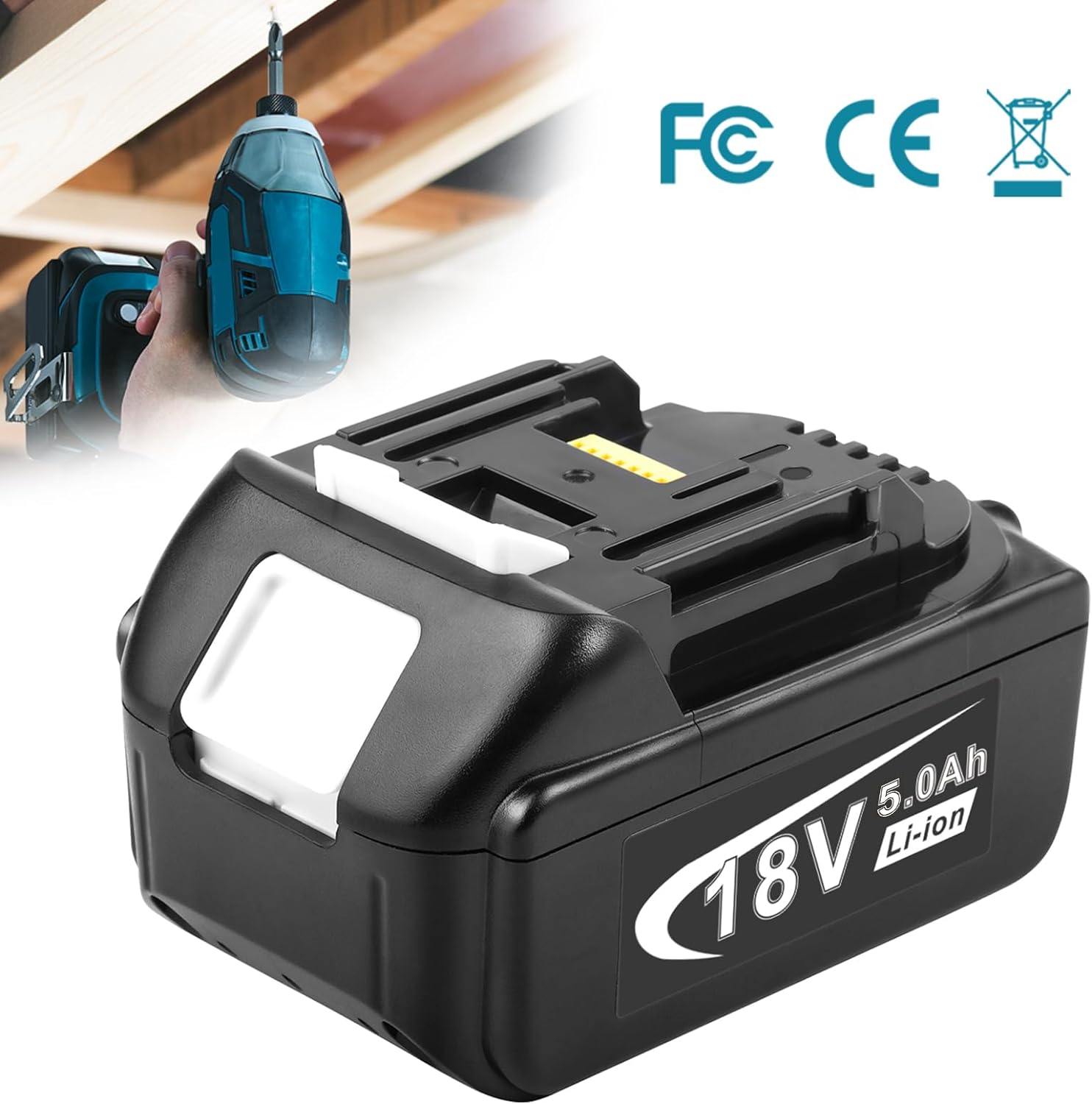 2Pack BL1850 18V 5.0Ah Replacement Battery Compatible with Makita BL1815, BL1830, BL1835, BL1840, BL1860, LXT400, 194204-5, 194205-3, 194230-4, 194309-1 image number 6