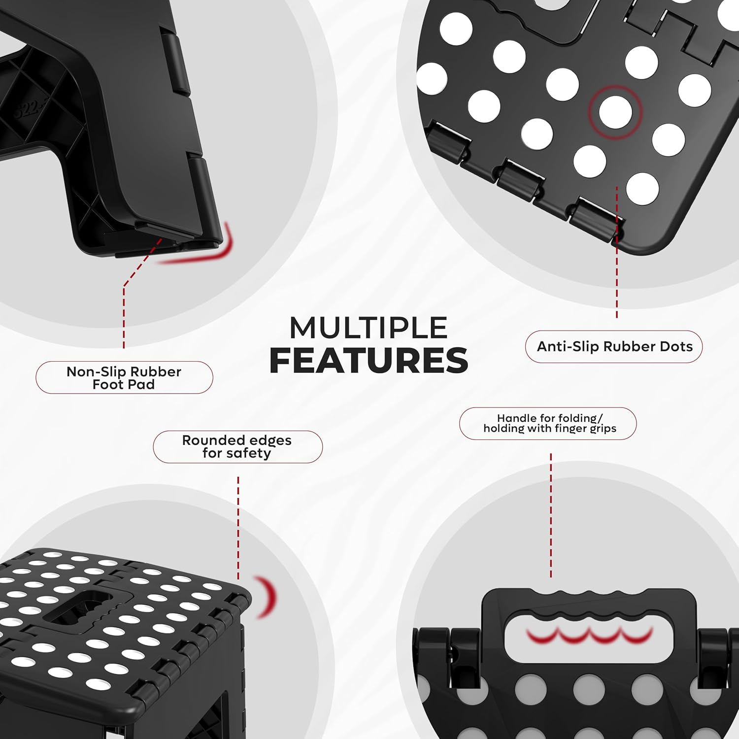 Utopia Home Foldable Stool for Kids and Adults - Black - Lightweight Plastic Step Stool - 28Cm Wide and 20Cm Tall - By image number 6