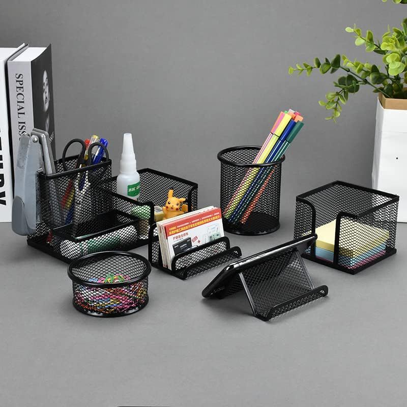 Desk Organisers Set with Pen Holder, Metal Mesh Pencil Holder for Office Desktop Storage and Organise, Desk Drawer Organizer for Small Desk Accessories and Stationeries, Back to School Gifts
