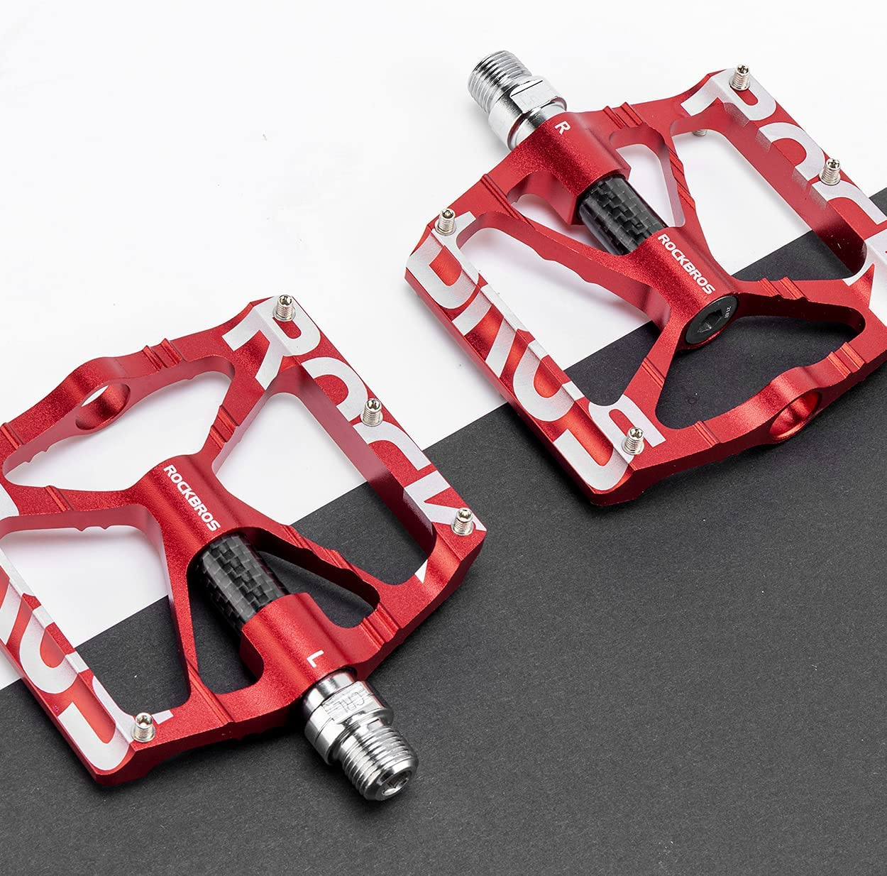 ROCKBROS Mountain Bike Pedals MTB Pedals CNC Non-Slip Lightweight Aluminum Alloy Bicycle Pedals Sealed Bearings Bicycle Platform Pedals 9/16" BMX Road Bike Pedal - Red image number 6