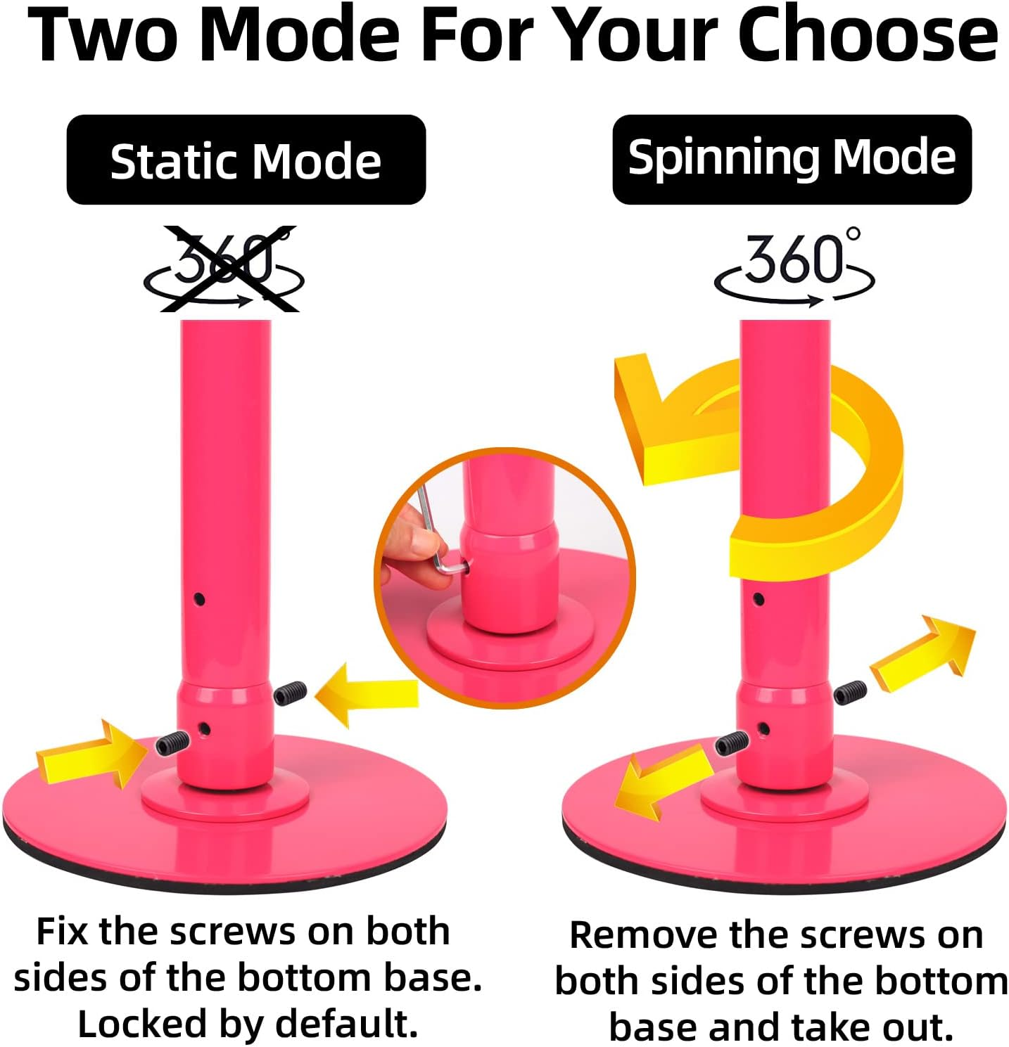 PRIOR FITNESS Pole Dance 45Mm Dance Pole Spinning Static Dancing Pole Portable Removable Fitness Pole Set for Exercise Club Party Home Pink