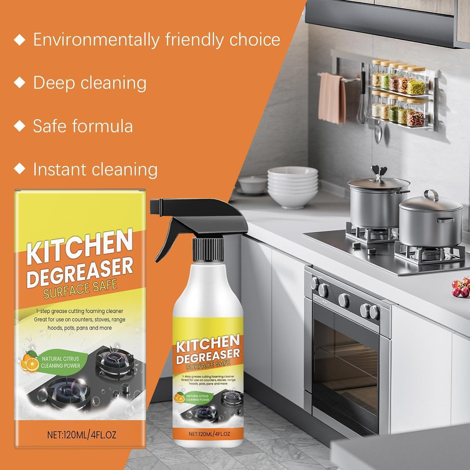 2Pcs Kitchen Degreasing Foam Cleaner,All Purpose Bubble Cleaner Foam Spray,Heavy Duty Degreaser Cleaner Spray,Stubborn Stains Cleaners for Countertops,Ovens,Pots and Pan image number 3