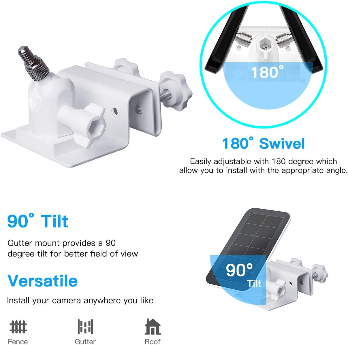 HOLACA Weatherproof Gutter Mount for Arlo Pro, Arlo Ultra, Reolink Argus 2, Argus Pro, Solar Panel- Arlo/Reolink Accessories Outdoor Mount(1Pack White) - Black image number 4