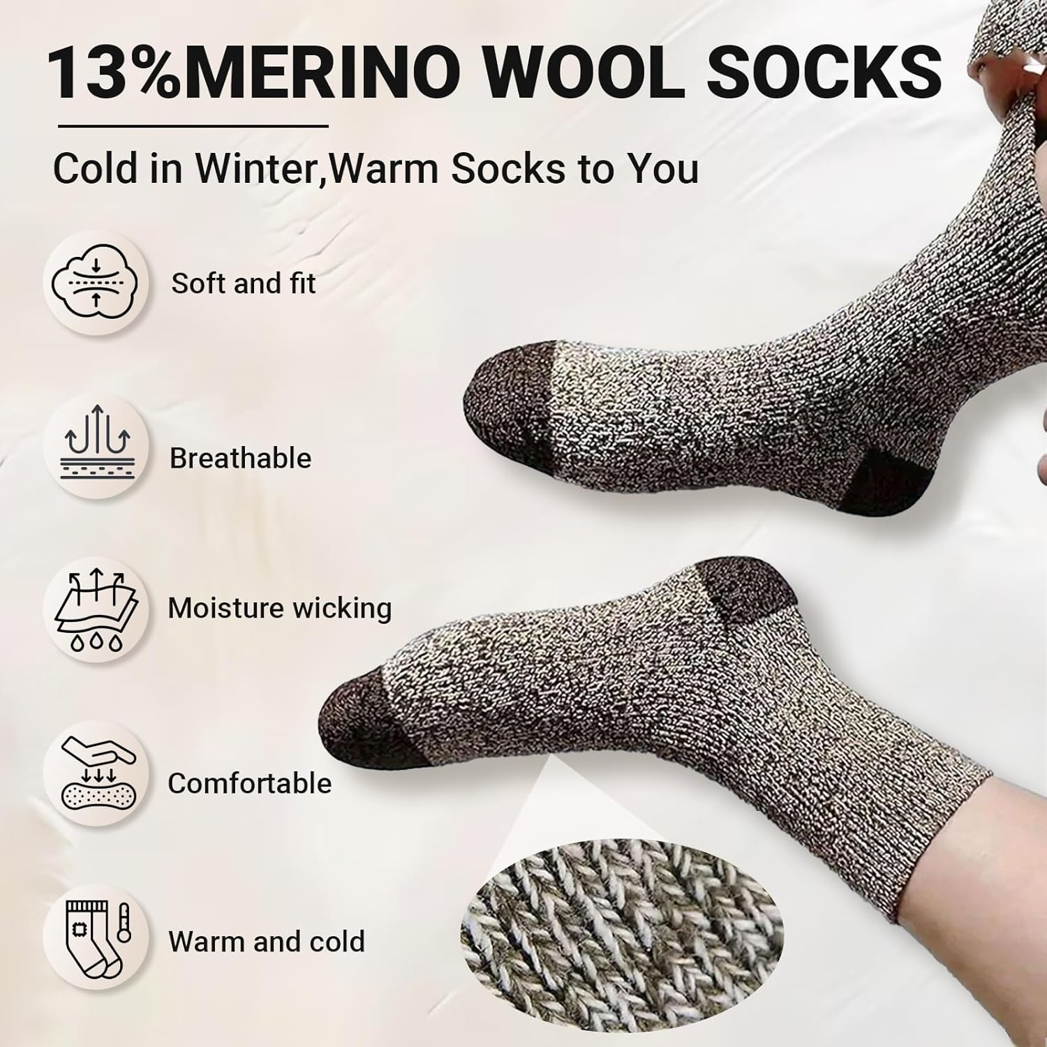 JOWILIN Merino Wool Socks for Men, 5 Pairs Thermal Warm Sock, Winter Thick Crew Socks, Cozy Crew Hiiking Socks for Cold Weather Oudoor Hiking Camping Skiing for Men Women image number 5