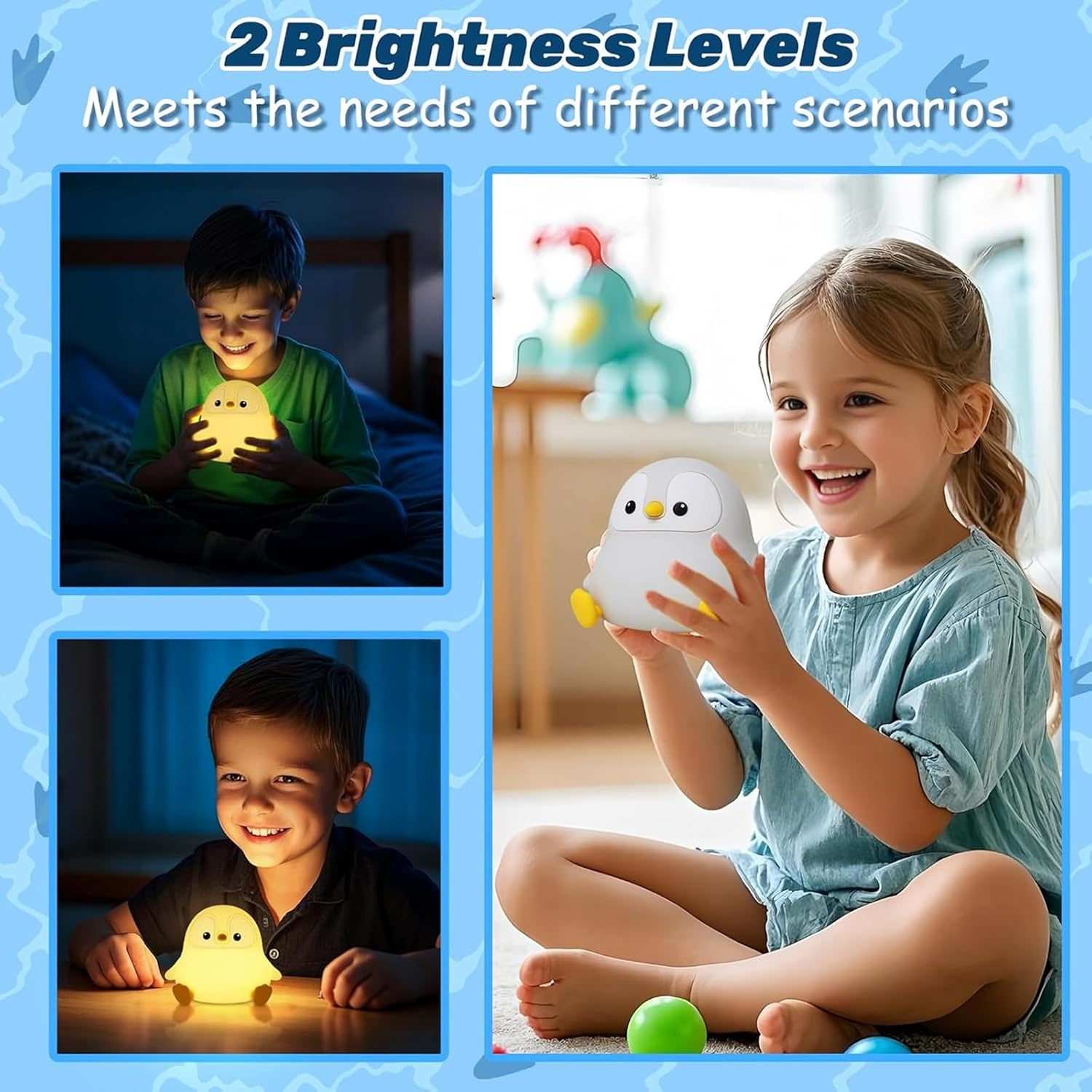 Penguin Night Light, Cute Animal Soft Silicone LED Touch Lamp with Dimmable and Timer, Portable Rechargeable Toddler Bedroom Bedside Table Decor, Birthday Xmas Gifts for Kid Baby Boy Girl image number 5