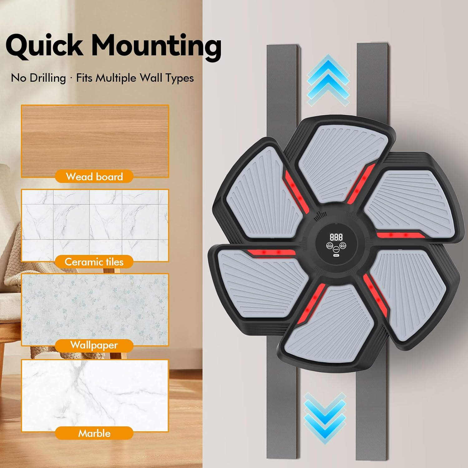 Music Boxing Machine Wall Mounted, Bluetooth Punching Trainer with LED Display, 9 Modes & 9 Speeds, Boxing Gloves Included, Music Punching Machine for Adults & Teens, Home Gym Reflex Workout Equipment image number 6