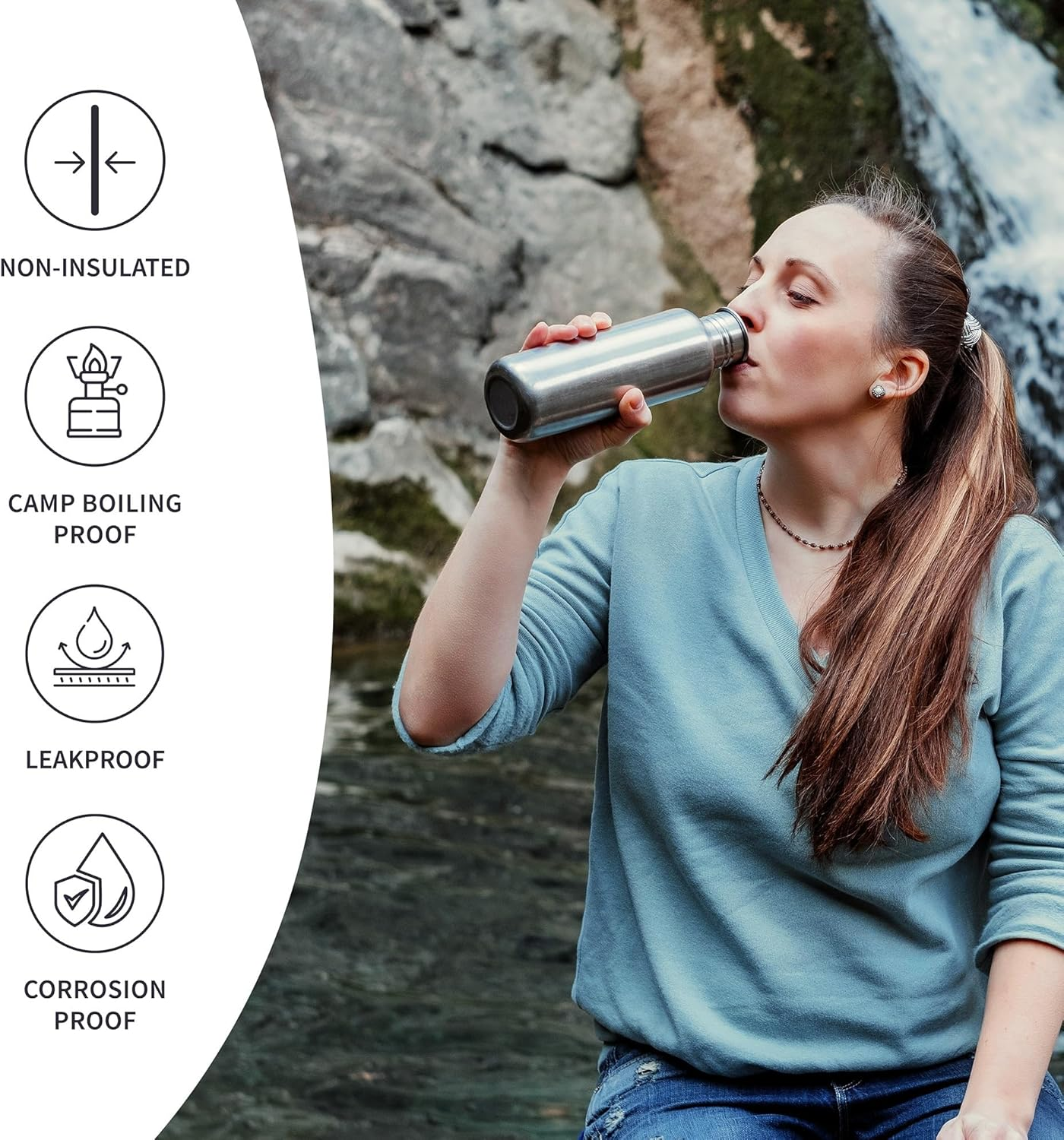 Bambaw 25 Oz Stainless Steel Water Bottle | Metal Water Bottle | Non-Insulated Water Bottles | Reusable Water Bottle | Water Bottles Stainless Steel | Steel Water Bottle | Water Bottle 750 Ml image number 1