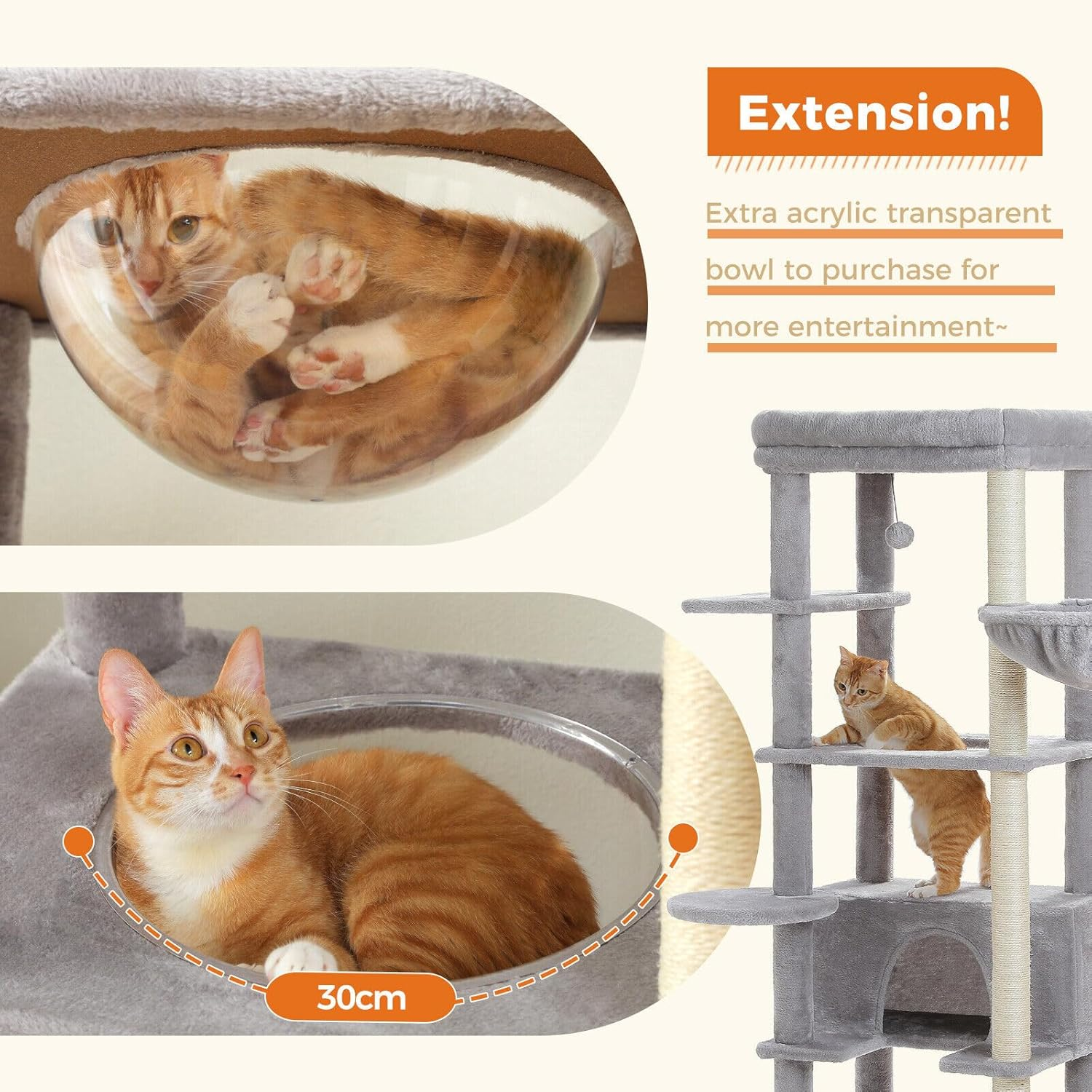 PAWZ Road Cat Tree for Large Cats, 170Cm Cat Tower for Indoor Kitten,Multi-Level Cat Furniture with Large Condo,Spacious Top Perch(53X43Cm), Cozy Hammock(Dia=35Cm), Cats Scratching Post. Grey - Grey image number 2