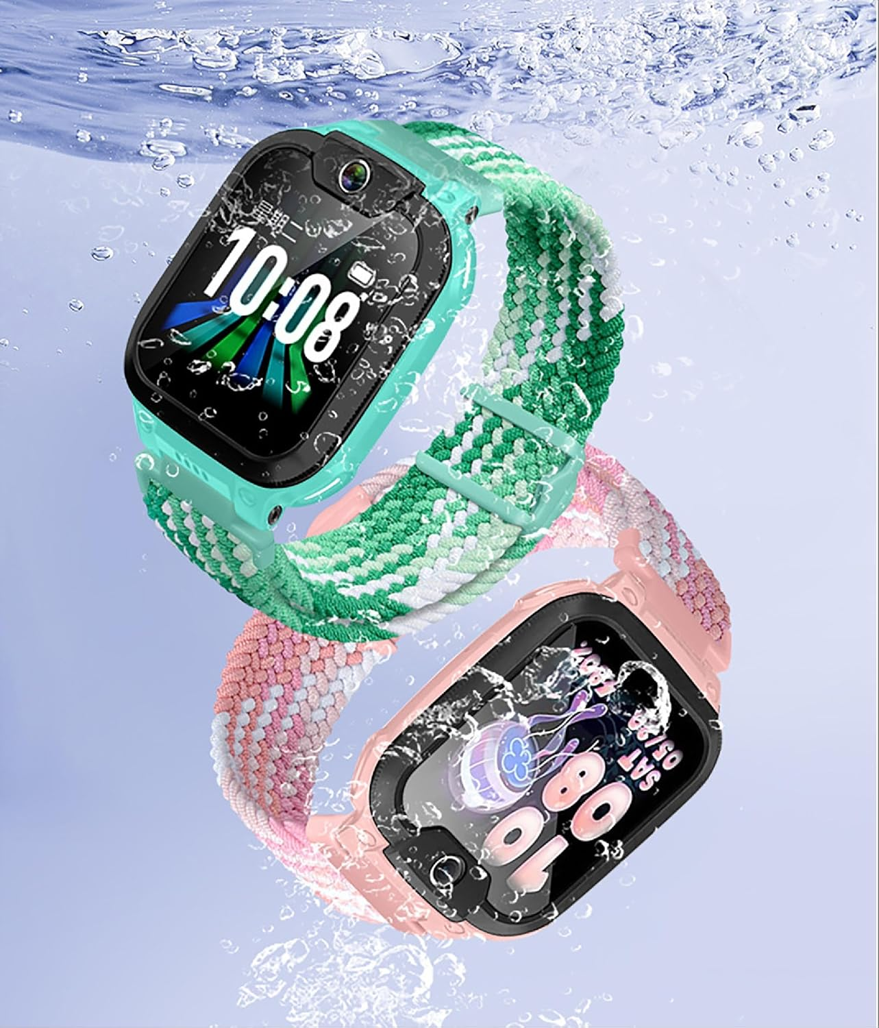 GIOPUEY Strap Compatible with Imoo Watch Phone Z7/Z6, Braided Nylon Strap [Unisex] Elastic Replacement Strap - Rainbow Colours - Black image number 2